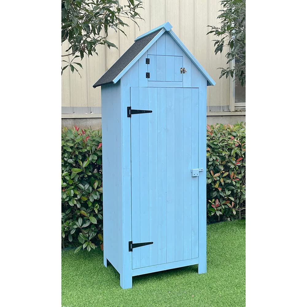 Hanover 8.7 cu. ft. Outdoor Storage Shed with Shelf & Lock - Vertical Wooden Tool Shed for Garden Equipment & Supplies - Durable Backyard Storage Cabinet for Patio, Lawn & Yard Organization