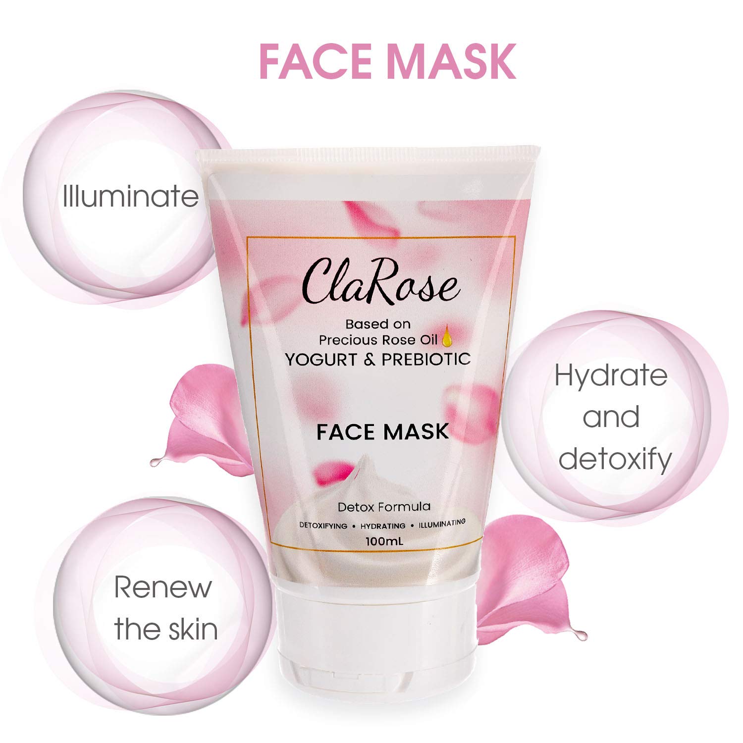 ClaRose Detoxifying Gift Set for Women - 250ml Natural Rose Face Serum & 3 Face Masks | Perfect for Spa Day, Self-Care Routine & Birthday Gifts
