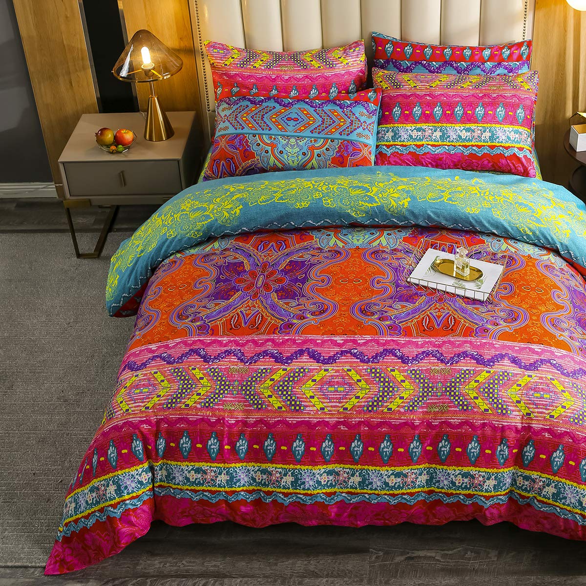 Erosebridal Bohemian Duvet Cover Set 3-Piece King Size - Exotic Boho Bedding with Fade-Resistant Microfiber, Vibrant Printed Comforter Cover - Perfect for Bohemian Bedroom Decor, Guest Rooms & Cozy Retreats