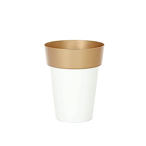 2 Pack 6-Inch White Antique Metallic Round Plastic Flower Pots - Elegant Plant Containers for Wedding Centerpieces, Home Decor & Garden Decorations