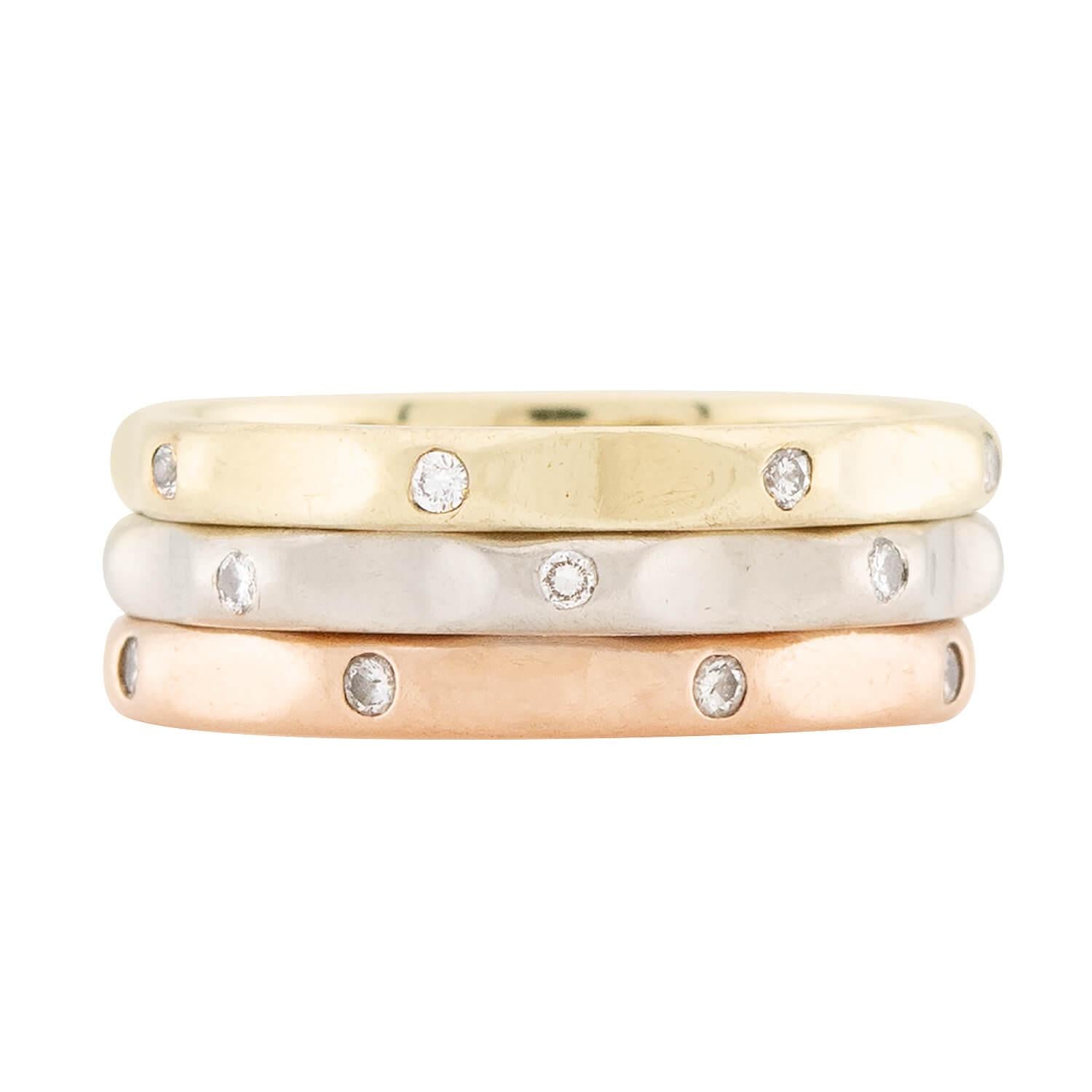 14K Diamond Mixed Metals Three Band Ring Set - Elegant Stackable Rings for Women, Perfect for Weddings, Anniversaries & Everyday Wear