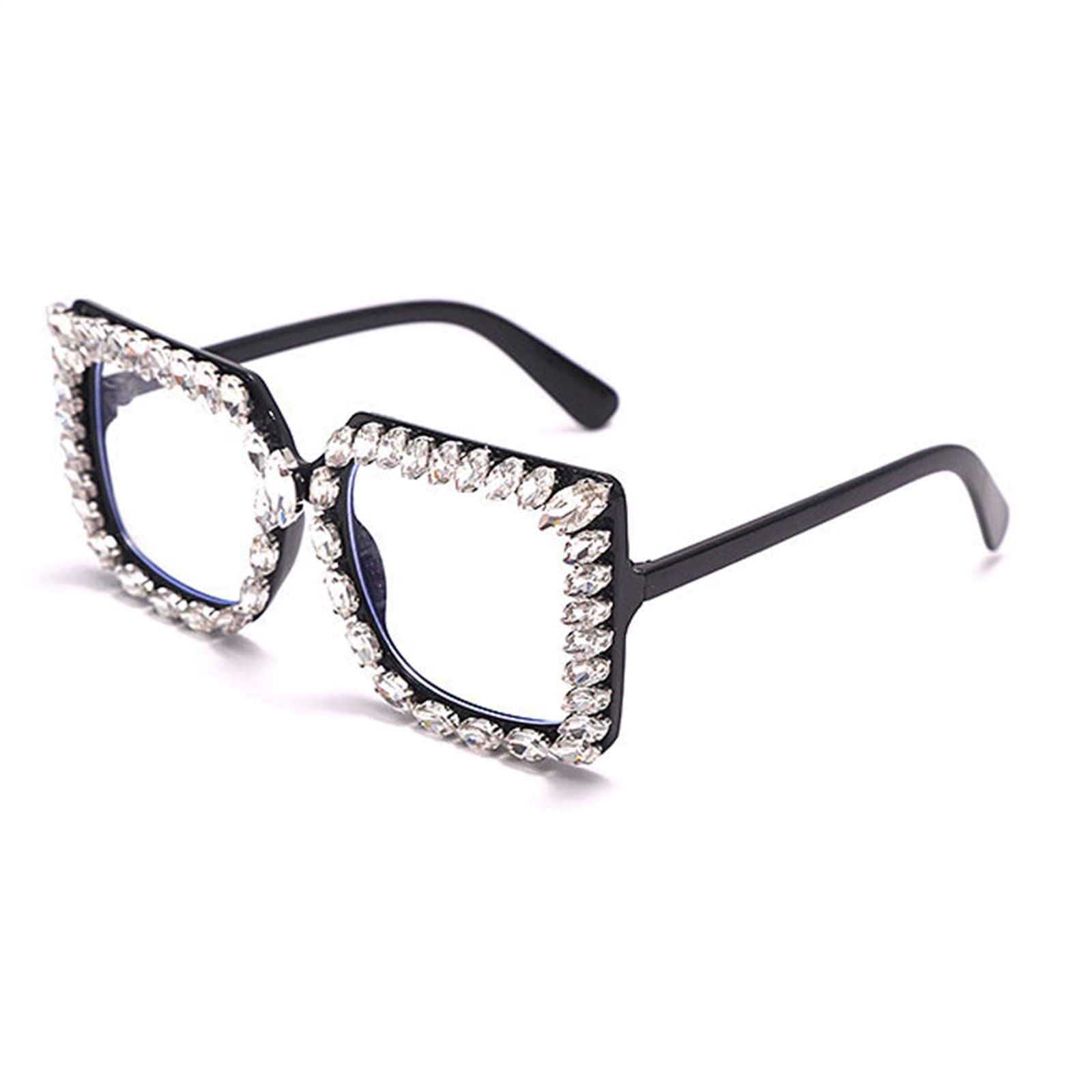 Willochra Oversized Square Bifocal Blue Light Blocking Glasses - Vintage Computer Eyeglasses with Crystal Frame & Diamond Design - Perfect for Gaming, Reading & Digital Screen Use
