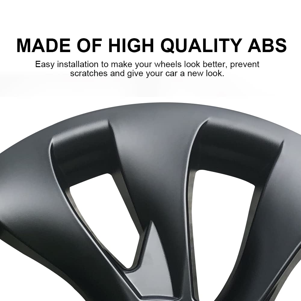 EVBASE Model 3 18-Inch Überturbine Wheel Covers for Tesla 3 - 4PCS Matte Black Wheel Cap Kit - Enhance Style & Protection for Daily Driving & Car Shows