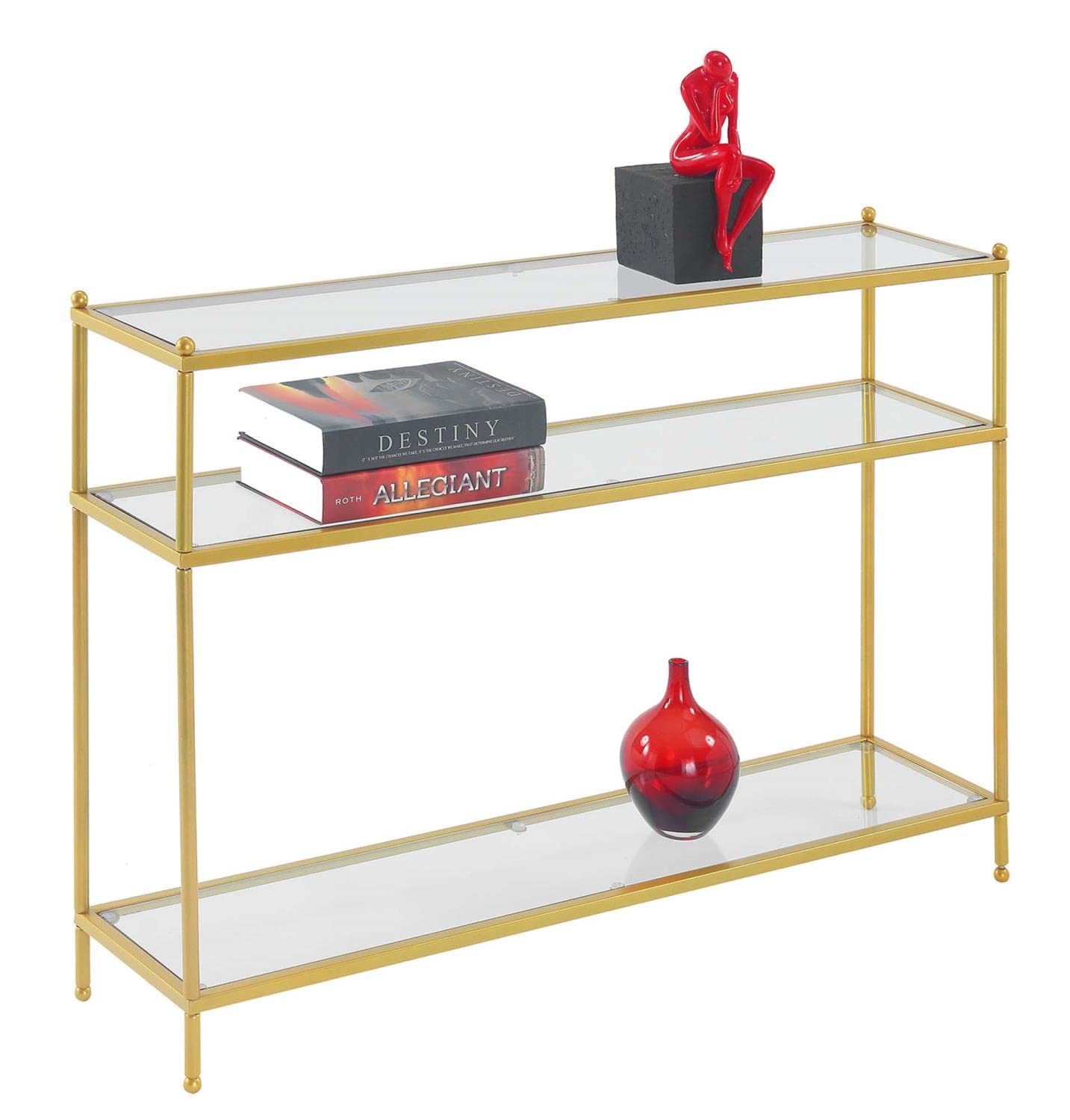 Royal Crest Console Table with Clear Glass Top & Gold Frame - Elegant Entryway Furniture for Hallway, Living Room & Foyer Decor