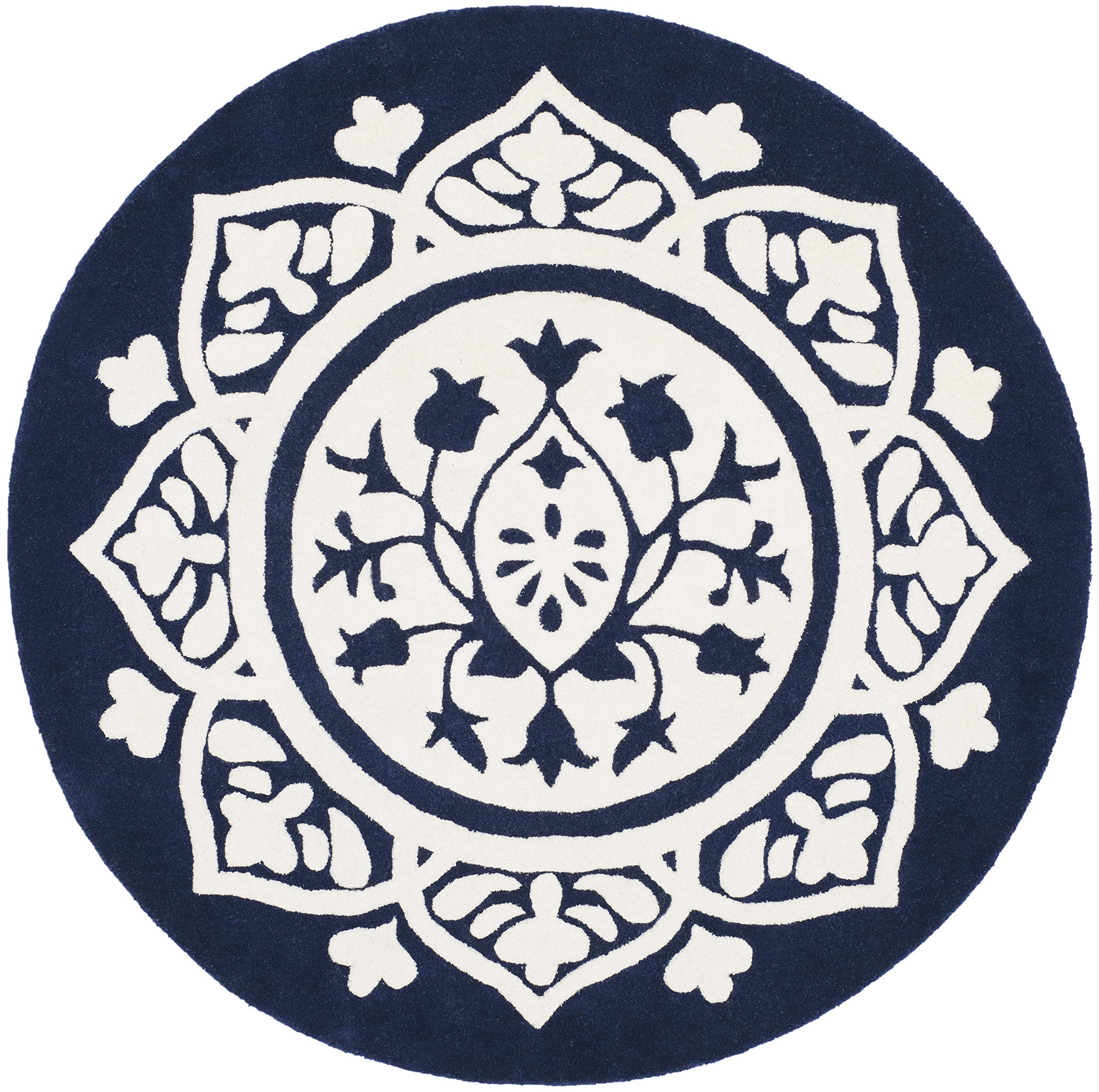 SAFAVIEH Bella Collection 5' Round Navy/Ivory BEL136B Handmade Premium Wool Area Rug - Perfect for Living Room, Bedroom & Office Decor