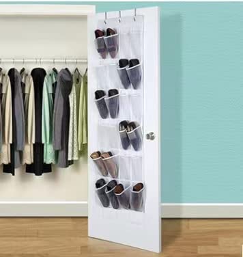 TOOSSOON Over the Door Hanging Pantry Organizer - 24 Pocket Clear Shoe Rack & Storage Holder with Hooks | Space-Saving Closet, Bathroom, Kitchen Organization Solution