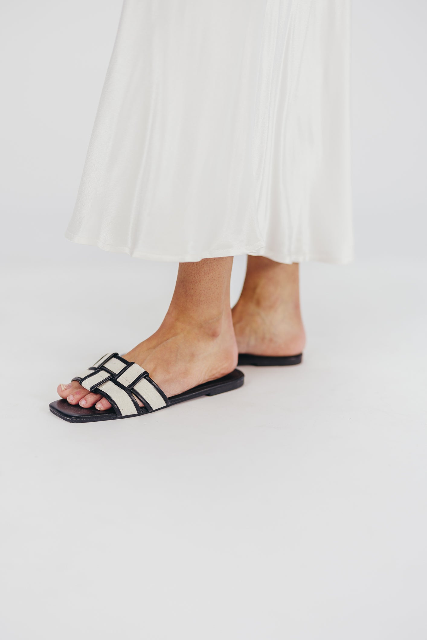 Essie Black Woven Canvas Slides - Comfortable Summer Sandals for Women, Beach, Pool, and Casual Wear