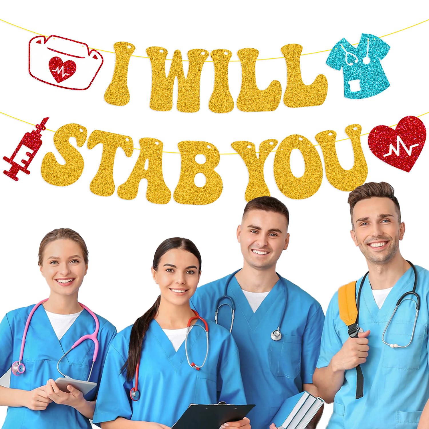 Funny Nursing Graduation Banner - 'I Will Stab You' RN Medical School Decor for 2024 Graduates | Perfect for Nursing School Survivor Parties, Class of 2024 Celebrations & RN Graduation Ceremony Decorations