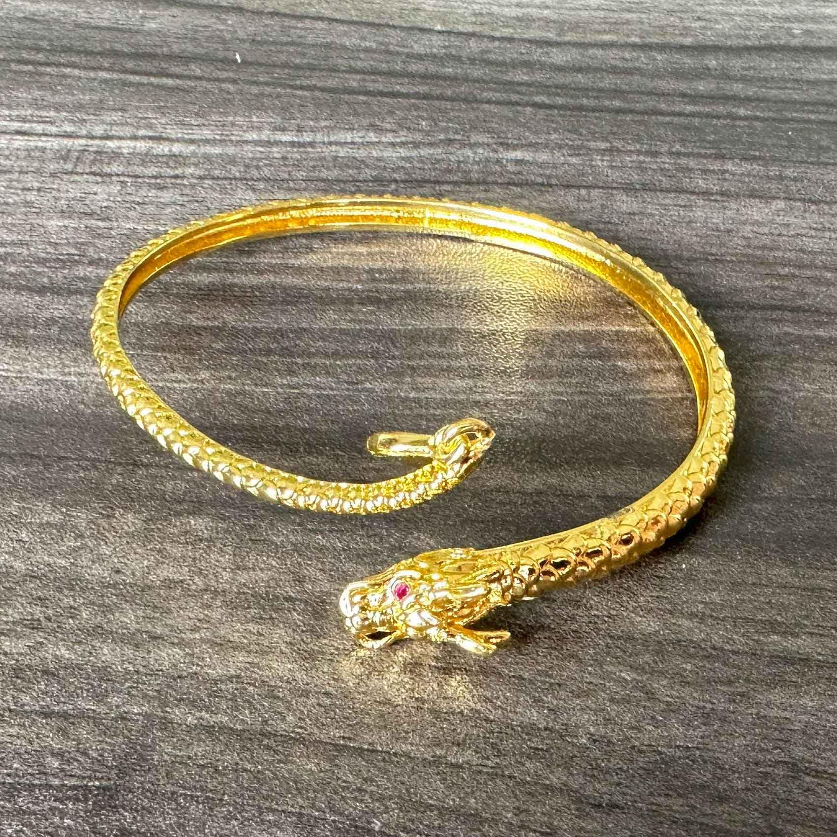 18K Gold Plated Dragon Arm Cuff Bracelet for Women - Elegant Open Bangle for Parties, Weddings & Special Occasions