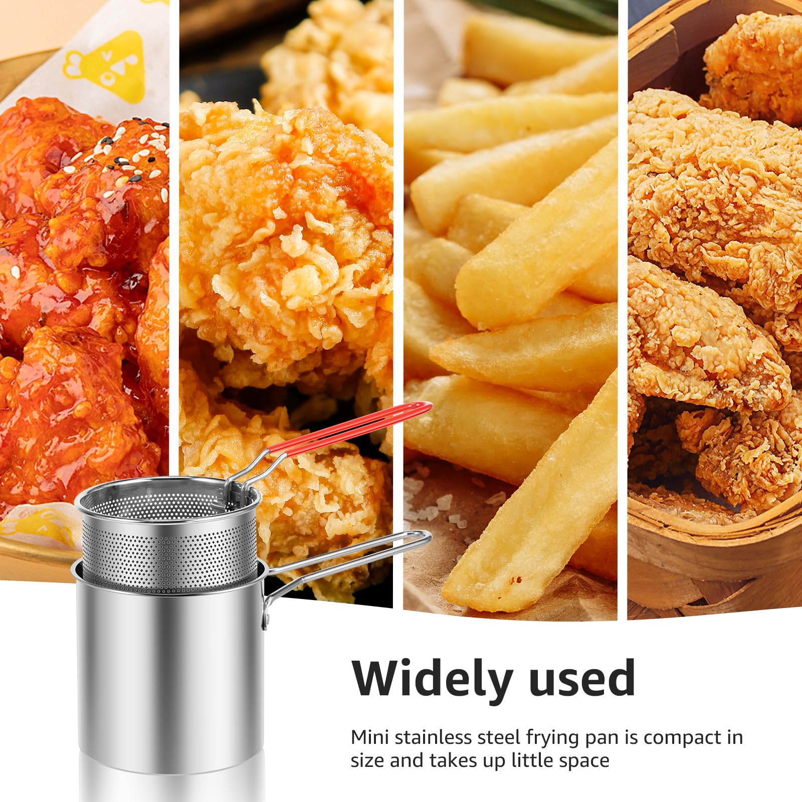 Mini Stainless Steel Deep Fryer Pot with Handle & Strainer Basket - Small Oil Fryer for Home Kitchen | Food Grade Deep Fryer with Lid | Perfect for Frying Fish, Shrimp, Chicken, French Fries | Portable Cooking Pot for Camping & Outdoor Use (3)