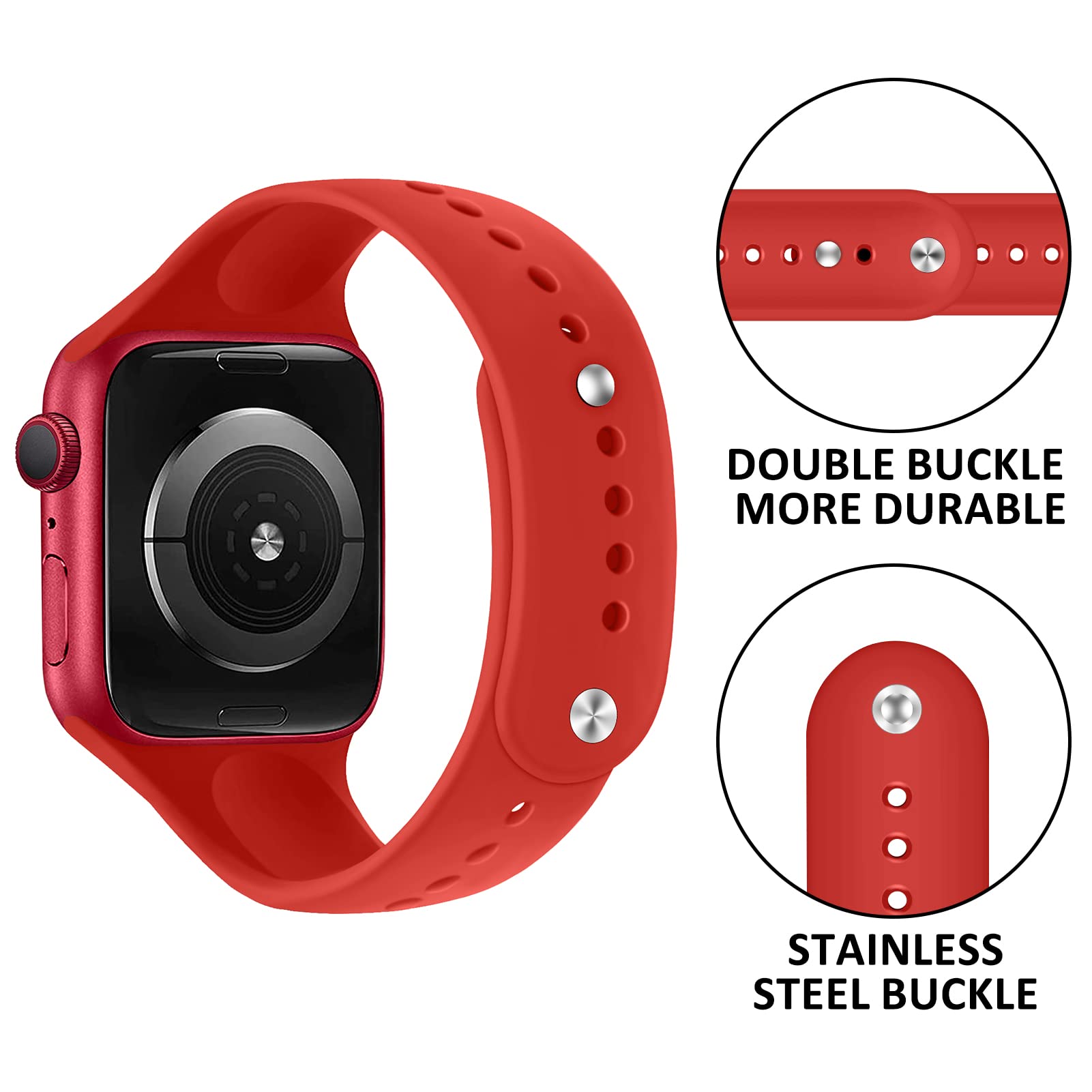Premium Soft Silicone Sport Band for Apple Watch Series 9/8/Ultra 2/7/6/SE/5/4/3 - Compatible with 38mm/40mm/41mm/42mm/44mm/45mm - Durable Strap for Men & Women - Perfect for Gym, Running, Swimming & Everyday Wear