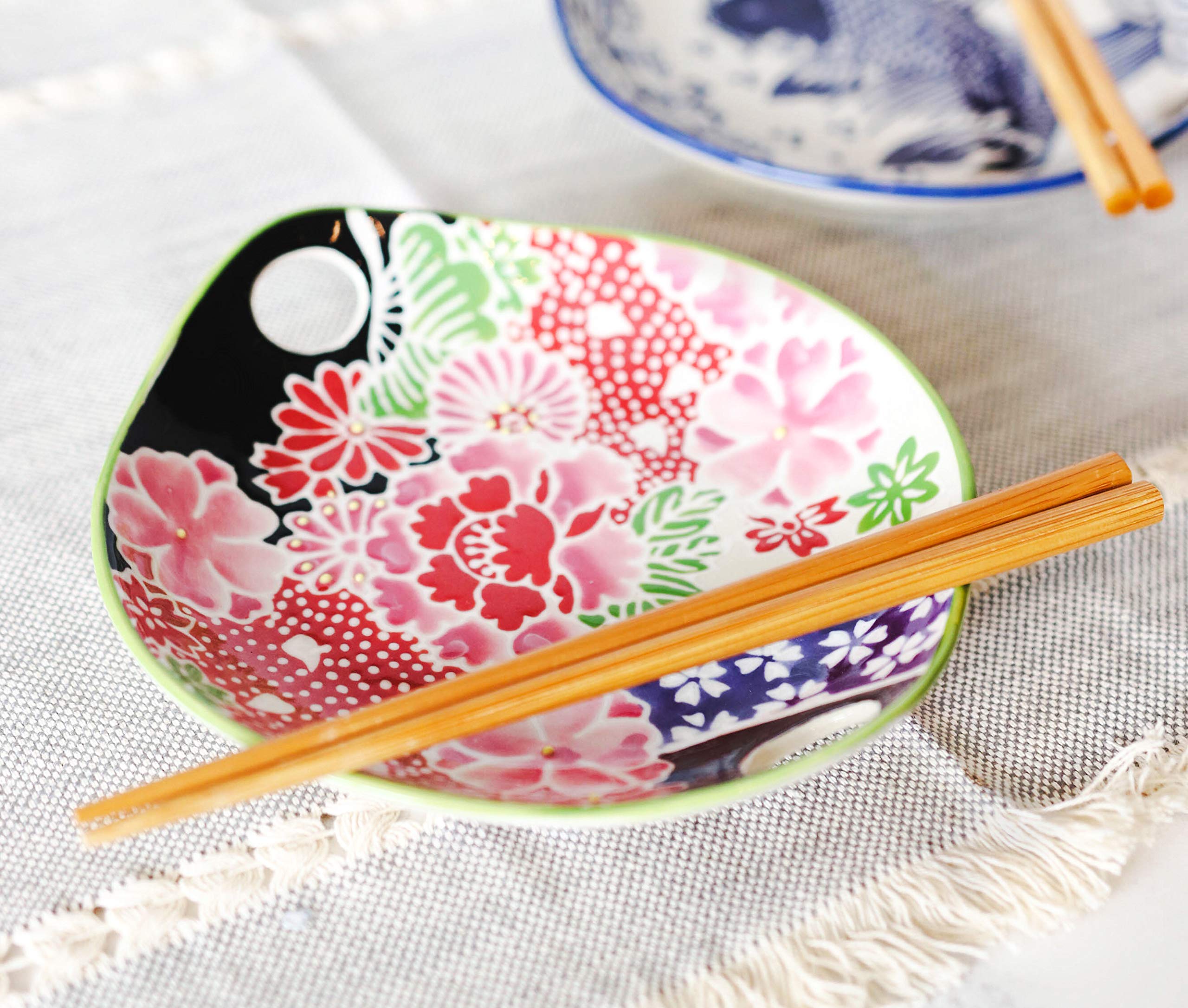 Ebros Pink Sakura Cherry Blossom Appetizer Plate Set with Chopsticks & Built-in Rest - 7