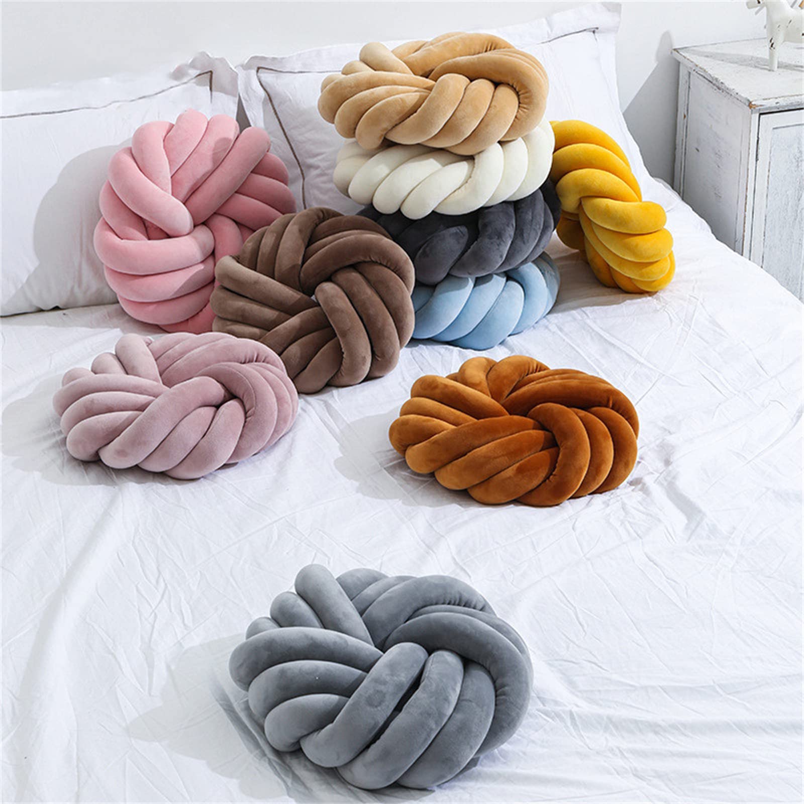 14x14 Inch Knotted Round Throw Pillow - Soft Plush Knit Decorative Cushion for Living Room, Bedroom, Sofa & Chair | Home Decor Accent | Perfect for Cozy Reading Nooks & Lounge Areas (Green)