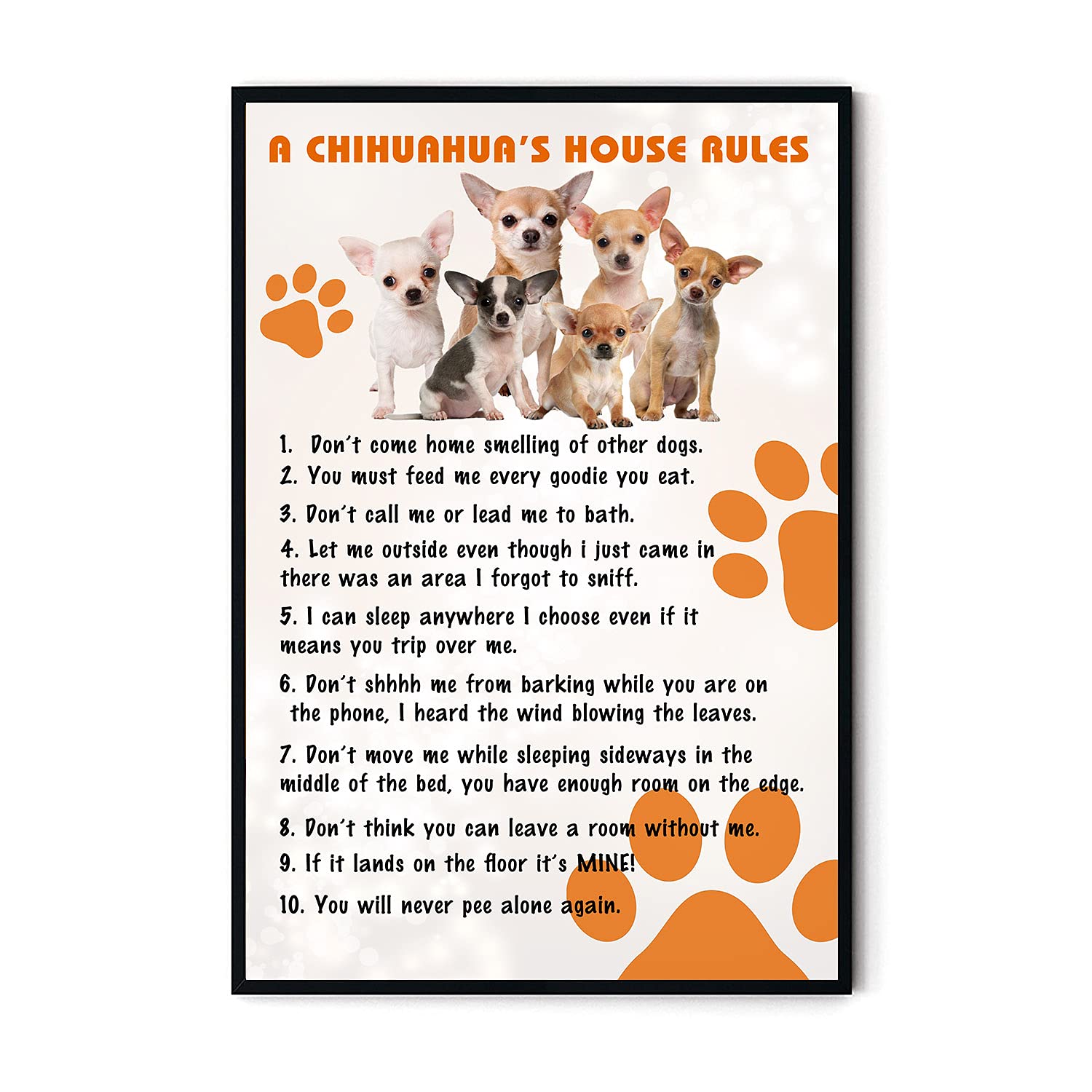 Funny Chihuahua Wall Art - 'Chihuahua's House Rules' Poster for Dog Lovers | Puppy Room Decor, Dog Birthday Gift | Perfect for Living Room, Bedroom & Dog-Themed Spaces