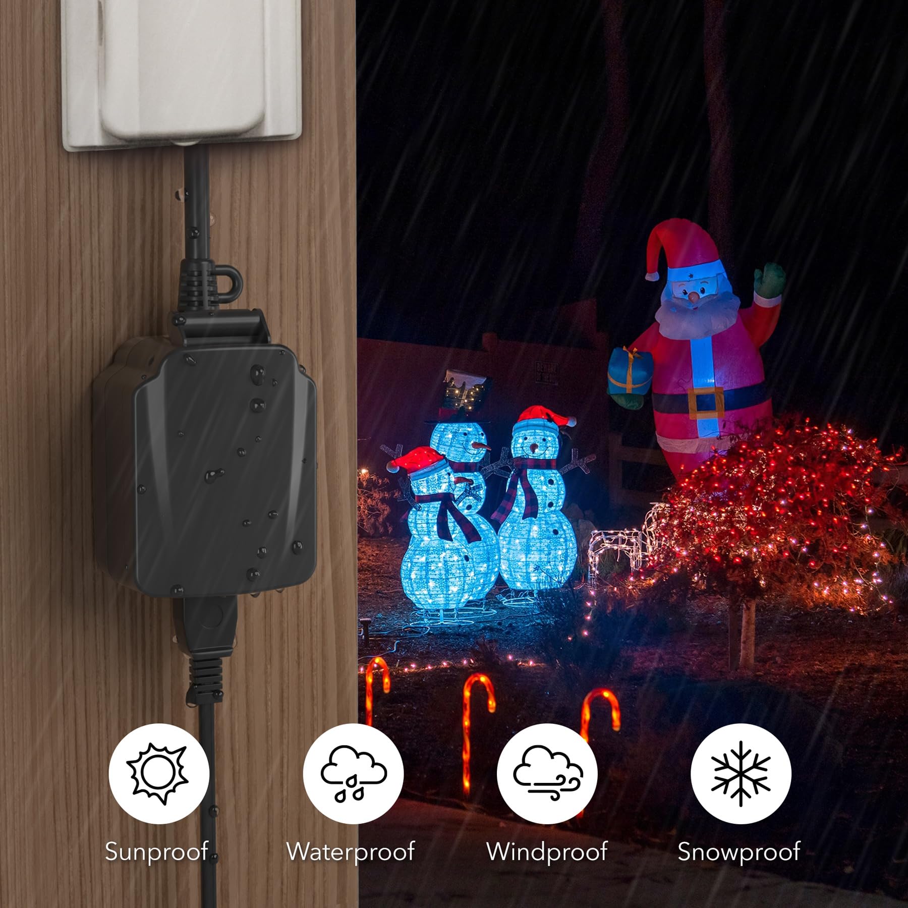 BN-LINK Heavy Duty 24-Hour Outdoor Light Timer - Waterproof Mechanical Timer with 15A 1/2HP Rating & Grounded Outlet for Home, Garden, and Landscape Lighting (Perfect for Holiday Lights, Pool Pumps & Outdoor Decorations)