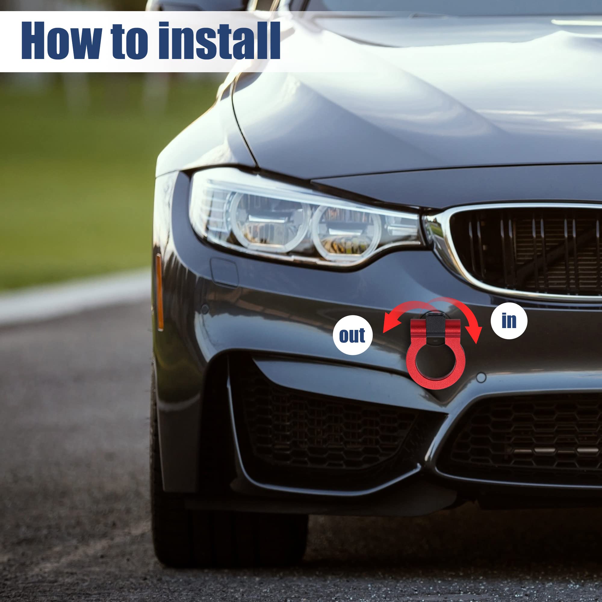 Red Aluminum Alloy Car Tow Hook Kit - Durable Front Bumper Towing Eye for Off-Road & Recovery