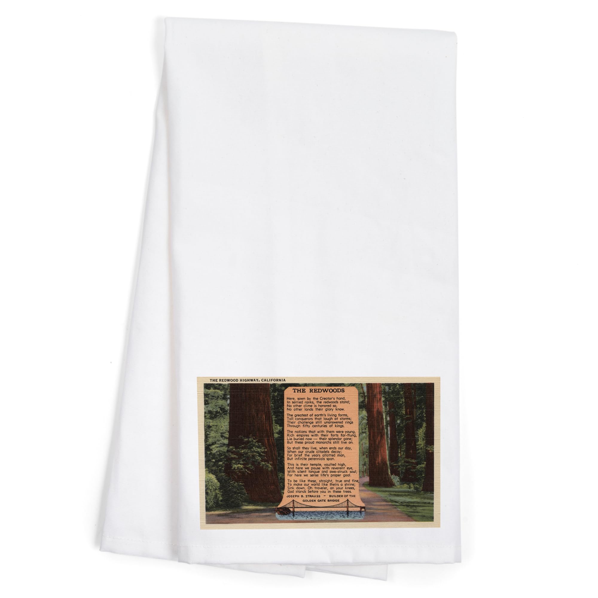Lantern Press The Redwood Highway Poem by Strauss - 100% Cotton Tea Towel & Decorative Hand Towel for Kitchen, Home Decor | Perfect for Drying Dishes, Gift Giving & Farmhouse Style Decor
