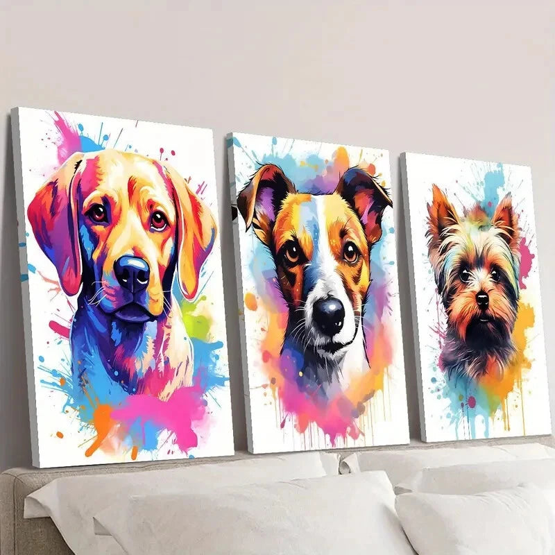 3-Piece Vibrant Dog Portrait Canvas Wall Art Set - Adorable Puppies Framed Print 40x60cm | High Quality Australian Made | Ready to Hang | Perfect for Living Room, Bedroom & Pet Lover Gifts