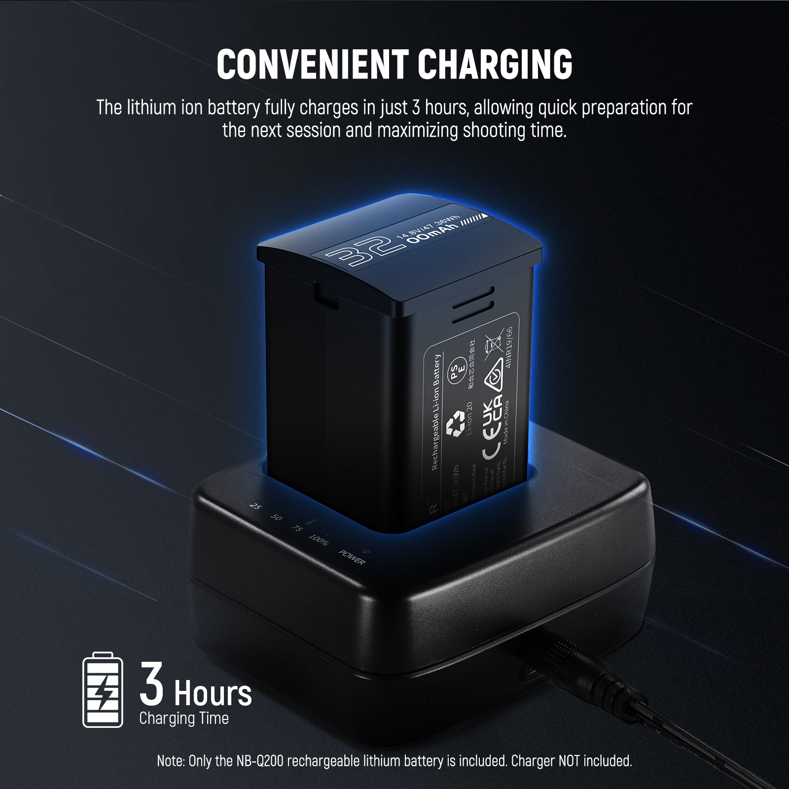 NEEWER NB Q200 14.8V 3200mAh Lithium Ion Replacement Battery for Q200 Camera - Perfect for Outdoor Photography, Vlogging, and Extended Shooting Sessions
