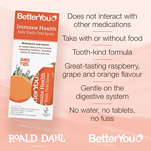 BetterYou Roald Dahl Immune Support Oral Spray 25ml - Boost Immunity & Wellness for Kids & Adults - Perfect for Travel, School & Daily Health
