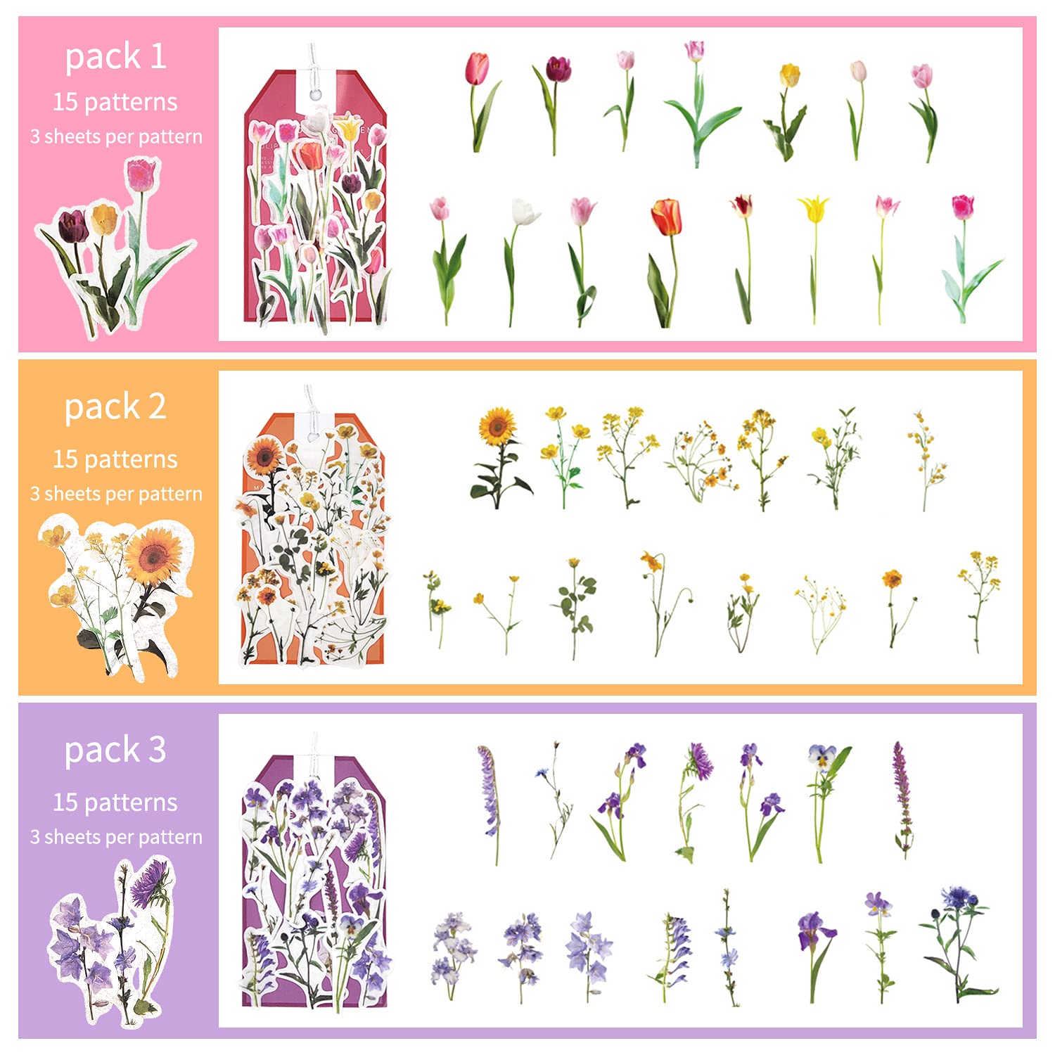 6 Packs Floral Scrapbooking Stickers - Decorative Washi Tape Stickers for Journals, Planners, Notebooks & DIY Crafts (Blossom Design) - Perfect for Bullet Journaling, Memory Keeping & Gift Wrapping