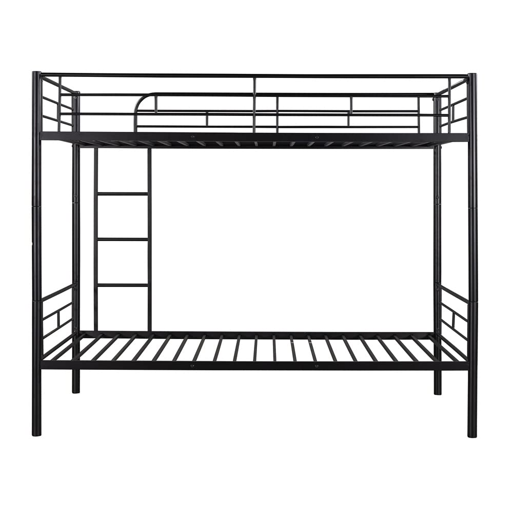 Twin Over Twin Metal Bunk Bed with Storage & Safety Rails - Heavy Duty Space Saving Bunk Bed Frame with Ladder, Convertible to 2 Separate Beds (Black) - Perfect for Kids' Rooms, Dorms & Small Spaces - No Box Spring Needed