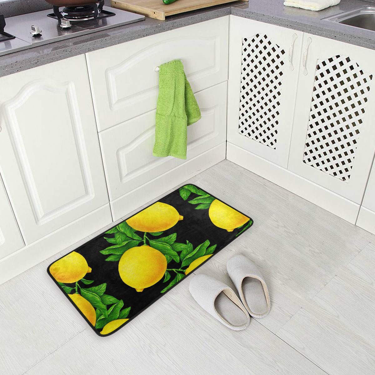 ALAZA Non-Slip Kitchen Rugs with Lemon Pattern - Soft Washable Bath Mat & Runner - 39x20 Inch Home Decor Carpet for Kitchen, Bathroom, Entryway - Perfect for High Traffic Areas