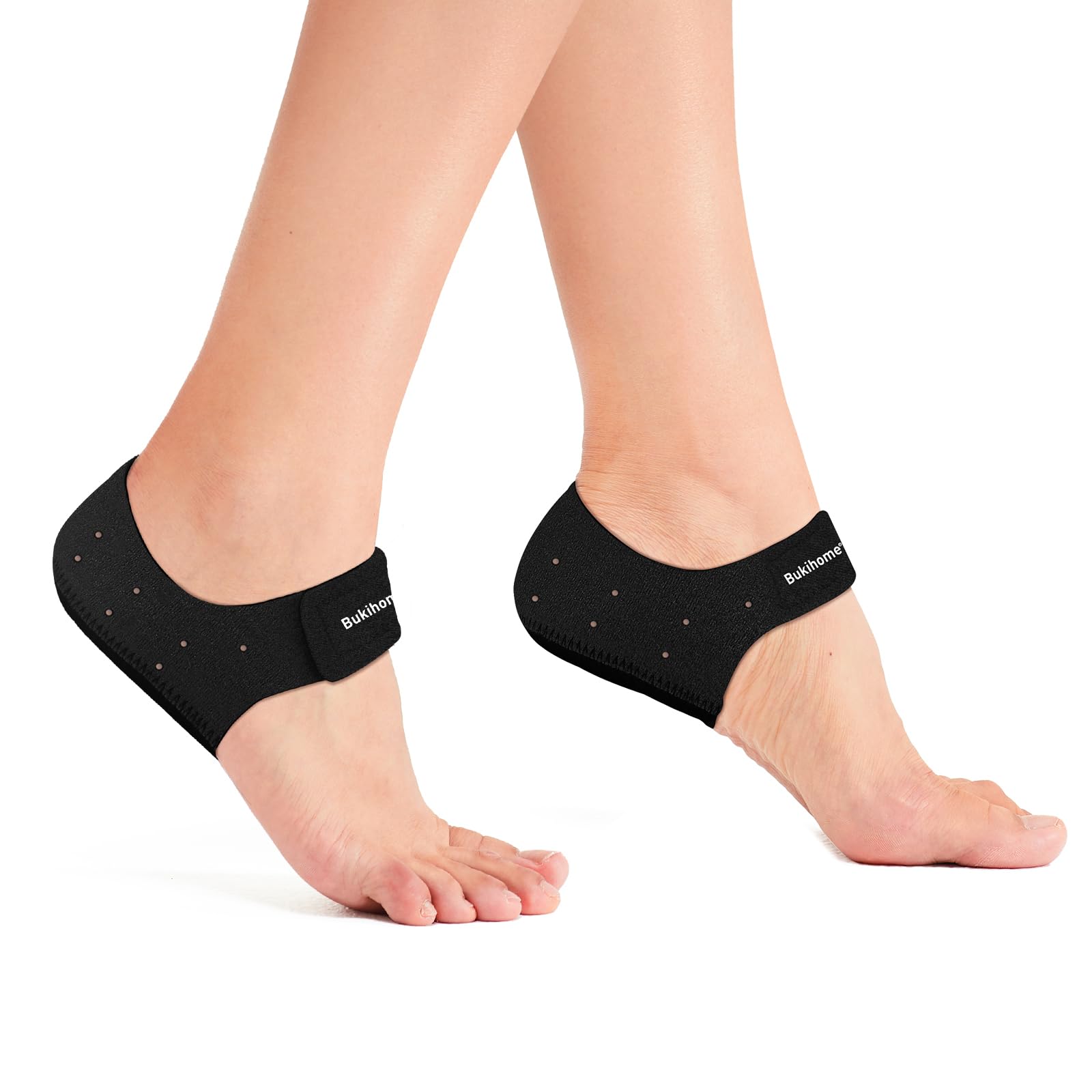 **Plantar Fasciitis Gel Heel Protectors - Bukihome Heel Cups for Women & Men - Pain Relief for Heel Spurs & Achilles Tendonitis - Heel Inserts for Dry Cracked Heels - Cushion Support (Men 5-8 | Women 4.5-9, Black) - Perfect for Running, Walking & Work Comfort**
