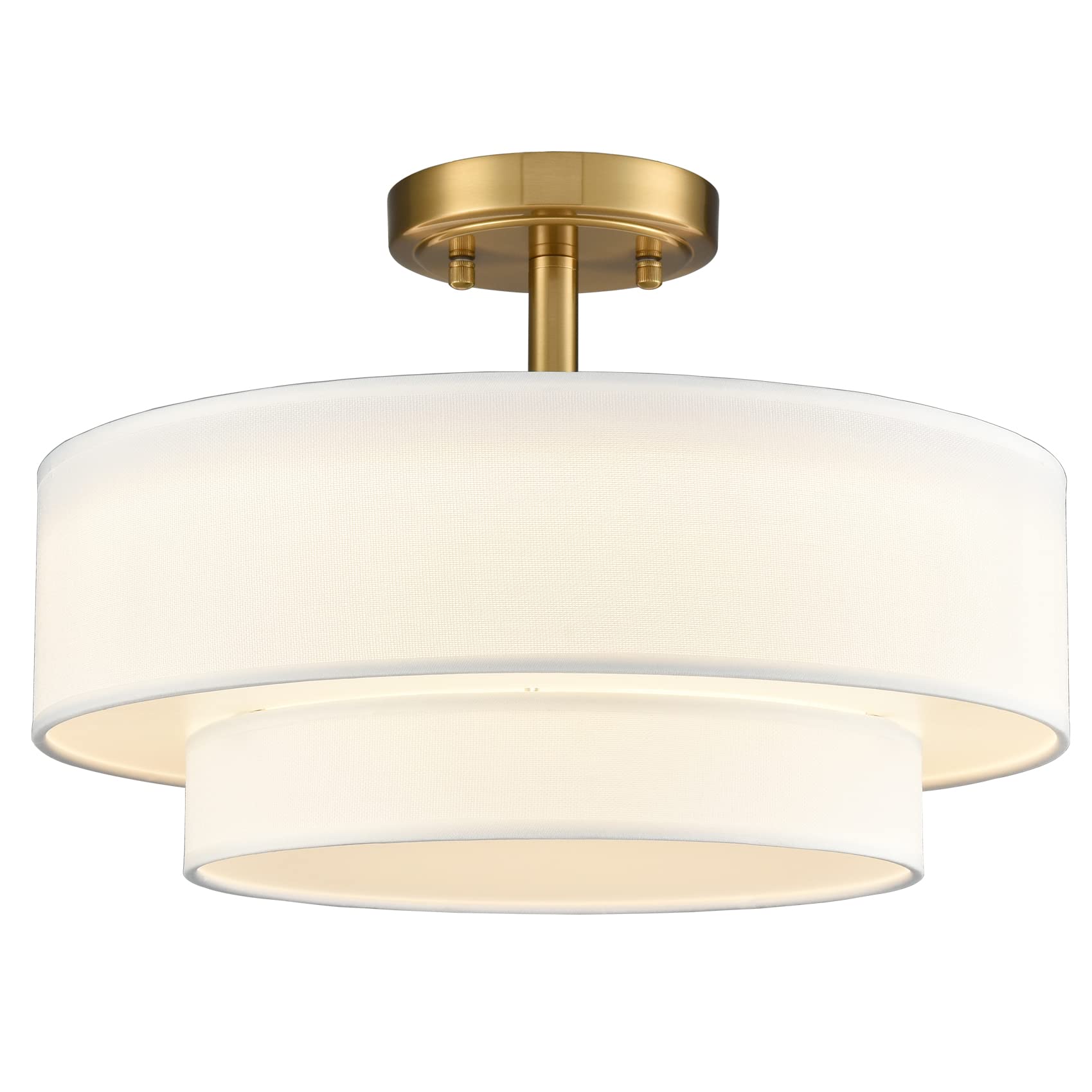 Modern Gold Semi Flush Mount Ceiling Light - Dimmable LED Drum Fixture 30W (3000K/4500K/5500K) - Elegant Lighting for Hallway, Bedroom, Living Room & Entryway