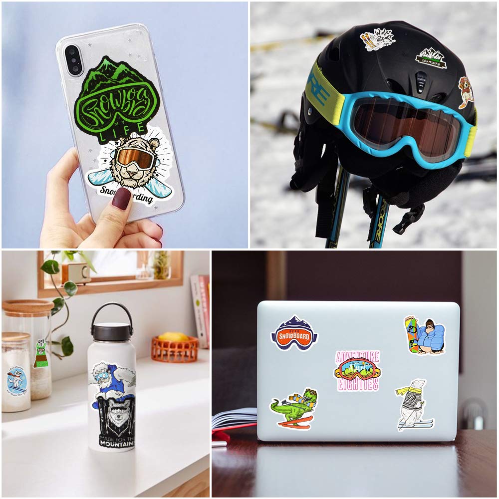 50 Pcs Waterproof Ski Stickers - Decals for Kindle, Kids Ski Helmets, Water Bottles, Scrapbooks, Laptops & Books | Perfect for Winter Sports, School Supplies & DIY Craft Projects
