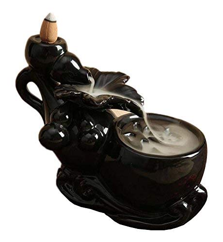 East Majik Ceramic Backflow Incense Burner Holder - Premium Aromatherapy Decor for Meditation, Yoga & Home Relaxation - Waterfall Smoke Effect for Stress Relief & Spiritual Healing