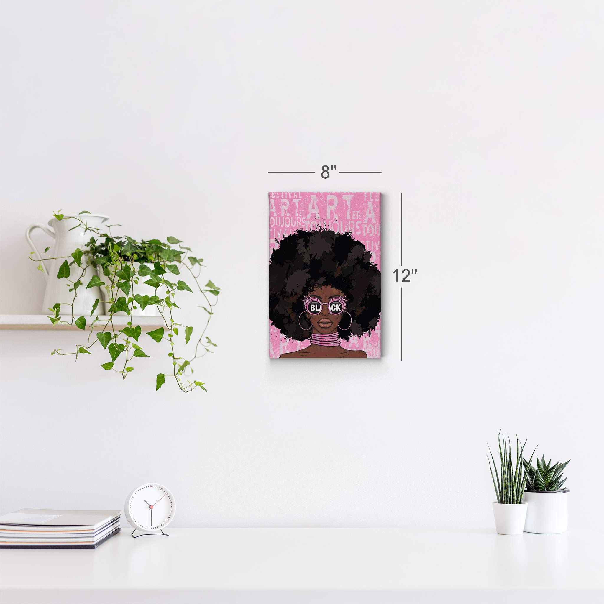 African American Wall Art - Black Art Canvas Prints 12x8 - Black Girl Wall Decor, Pink Pop Art & African Art for Living Room, Bedroom & Office