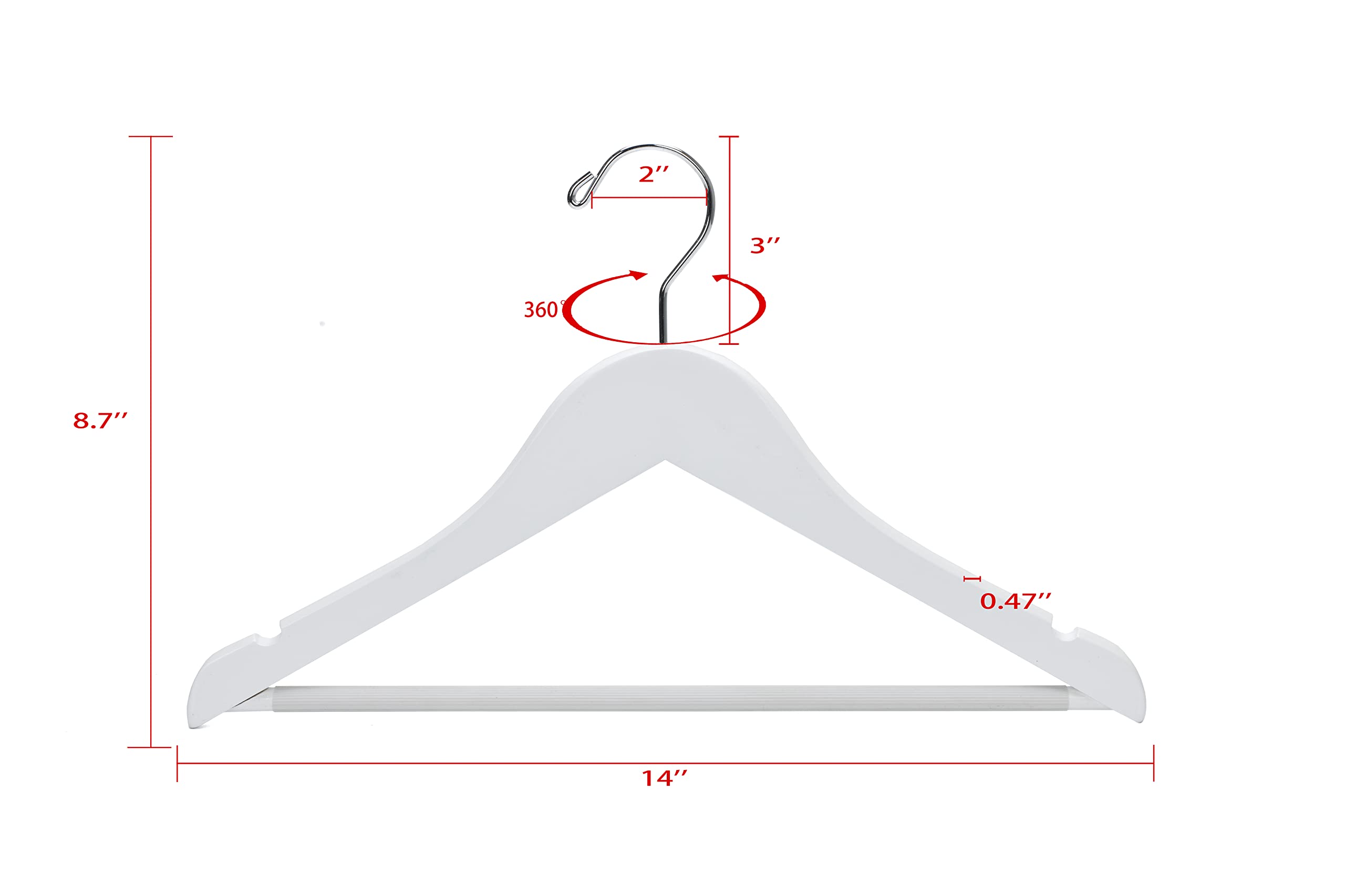 20 Pack Kids Wooden Hangers 14 Inches - Premium Quality Youth Clothes Hangers with Curved Shoulder, Swivel Chrome Hook & Non-Slip Notches for Junior/Preteen Wardrobe Organization (White) - Perfect for Closet, Nursery, Dorm Room & Travel Storage