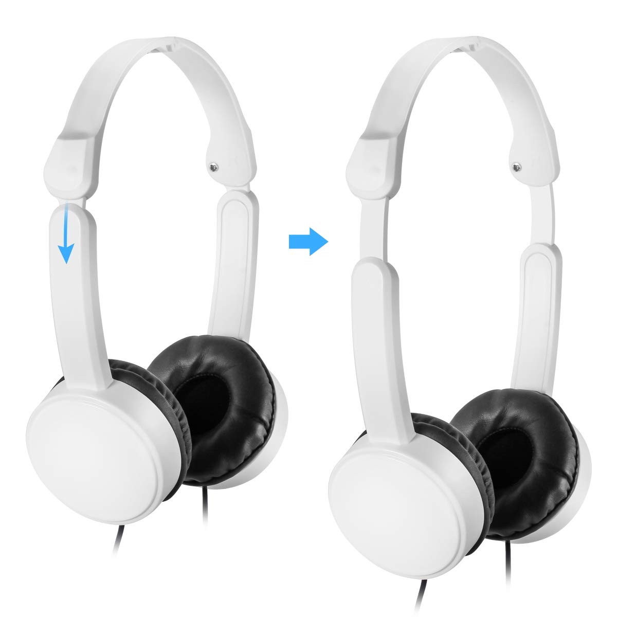 10 Pack Bulk Kids Headphones with Adjustable Headband - White SP-T10 School Headphones for Students, Classroom, Travel & Airplane Use - Durable Earbuds for Children's Learning & Entertainment