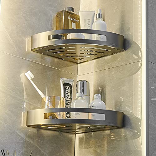 No Drill Shower Caddy - Rustproof Stainless Steel Wall Mounted Bathroom Organizer with Adhesive, 2-Tier Gray Shower Shelf for Shampoo, Soap & Toiletries - Perfect for Small Bathrooms & Apartment Showers
