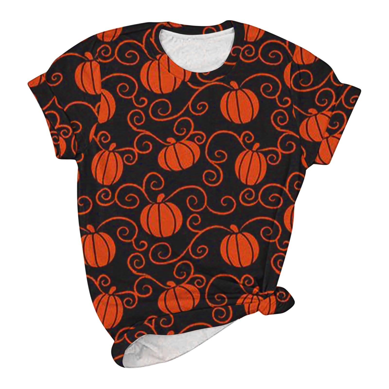 Funny Pumpkin Printed Cute Halloween T-Shirt for Women - Orange Graphic Fall Tee - Halloween Costume & Fashion Gift - Perfect for Halloween Parties, Trick or Treating & Autumn Outfits