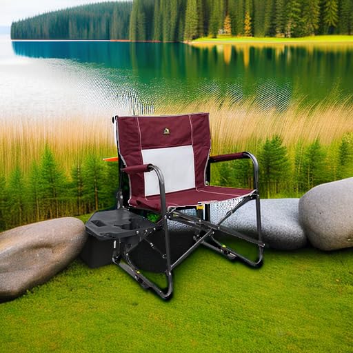 GCI OUTDOOR Freestyle Rocker XL Folding Camping Chair with Side Table | Portable Rocking Chair for Outdoor, Patio, Beach & Backyard | Heavy-Duty Frame, Comfortable Backrest, Armrests & Cup Holder (Red)