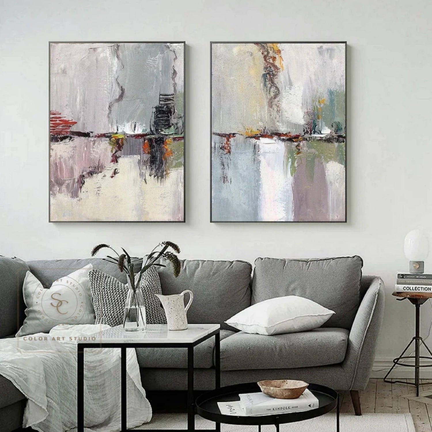 Abstract Painting Set of 2 - Modern Wall Art for Living Room & Bedroom Decor - #AB 412 - Perfect for Home & Office Interior Design