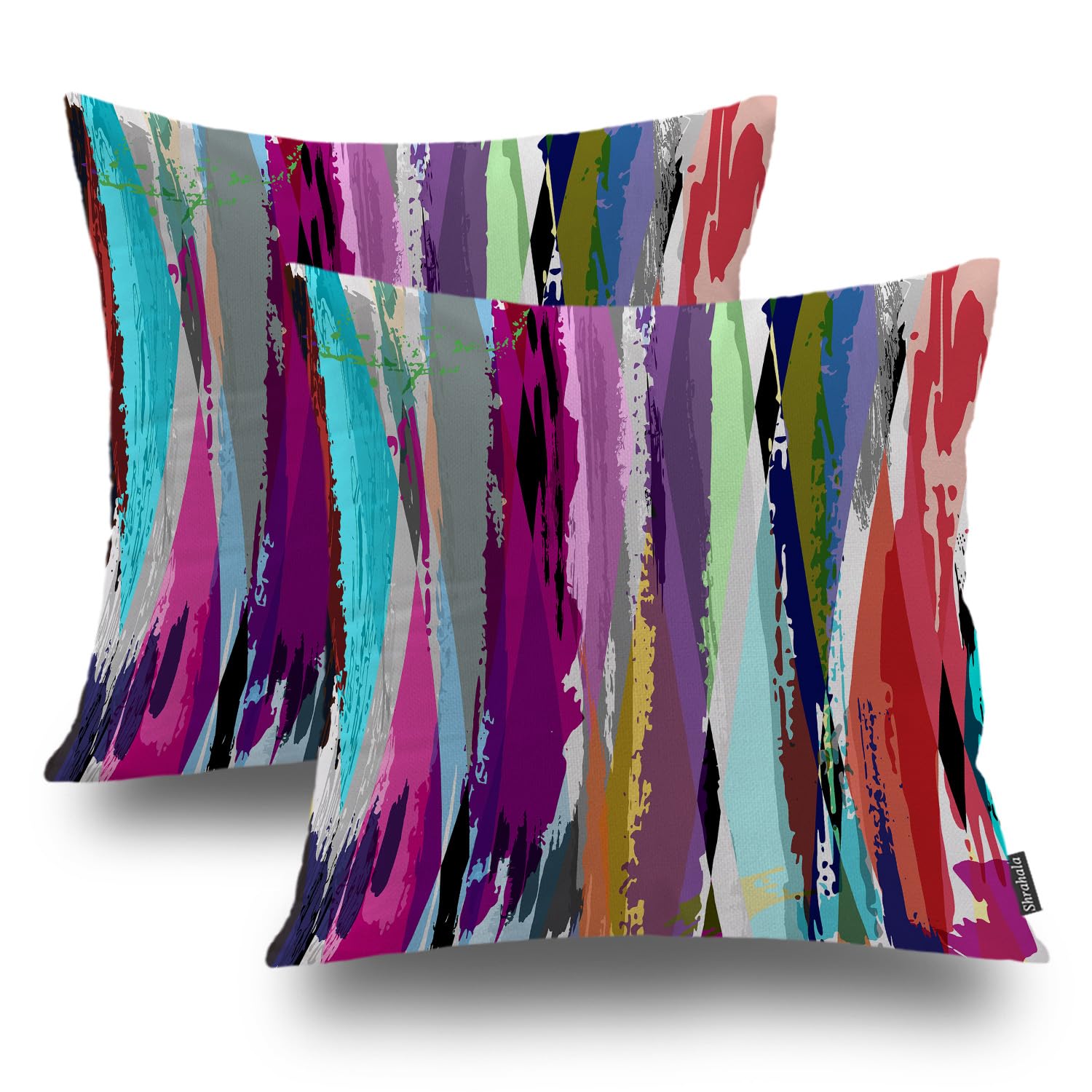 Shrahala Geometric Purple Outdoor Throw Pillow Cover Set of 2 - 18x18 Inch Water Resistant Linen Cushion Covers with Abstract Design for Sofa, Bed, Couch & Car - Perfect for Living Room Decor, Patio Furniture & Outdoor Seating