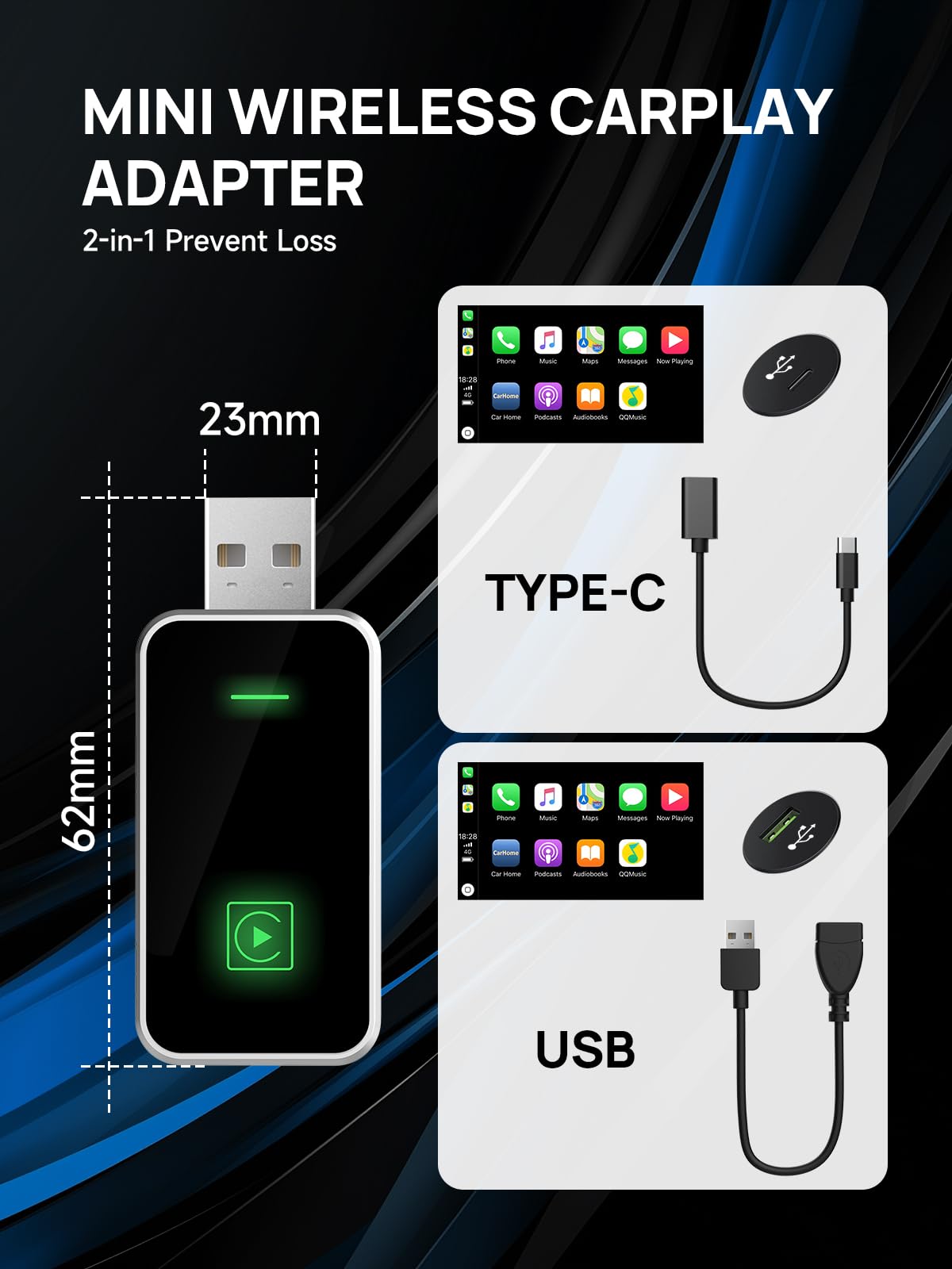 Moman Wireless CarPlay Adapter - Plug & Play CarPlay & Android Auto Converter for iPhone & Android (iOS 10+), USB-A/USB-C Compatible, Wireless CarPlay Adapter for 800+ Vehicles (2016+ Models) - Perfect for Commuting, Road Trips & Hands-Free Driving