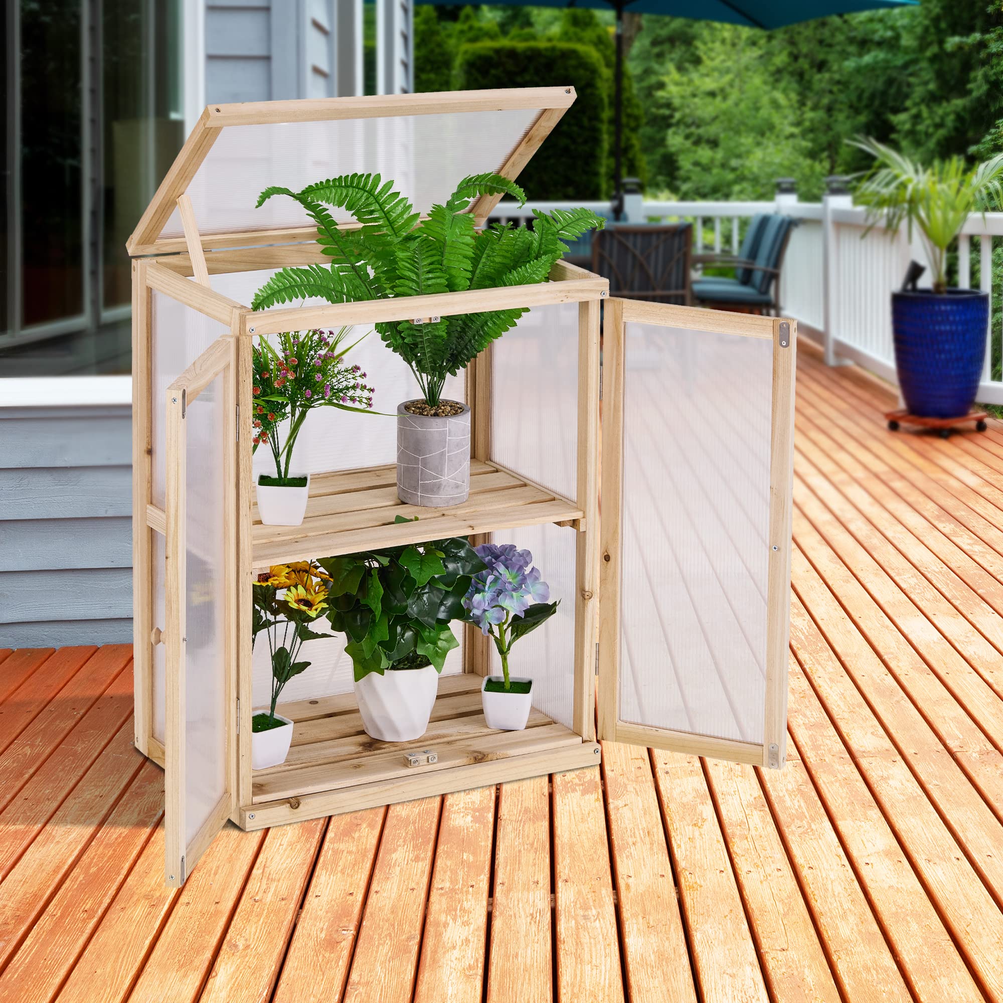 **BIGTREE Wooden Cold Frame Raised Garden Bed - Heavy Duty Foldable Greenhouse Planter for Indoor & Outdoor Use - Patio, Balcony, Backyard, Farmhouse Decor - Perfect for Flowers, Herbs & Vegetables (Style 4)**