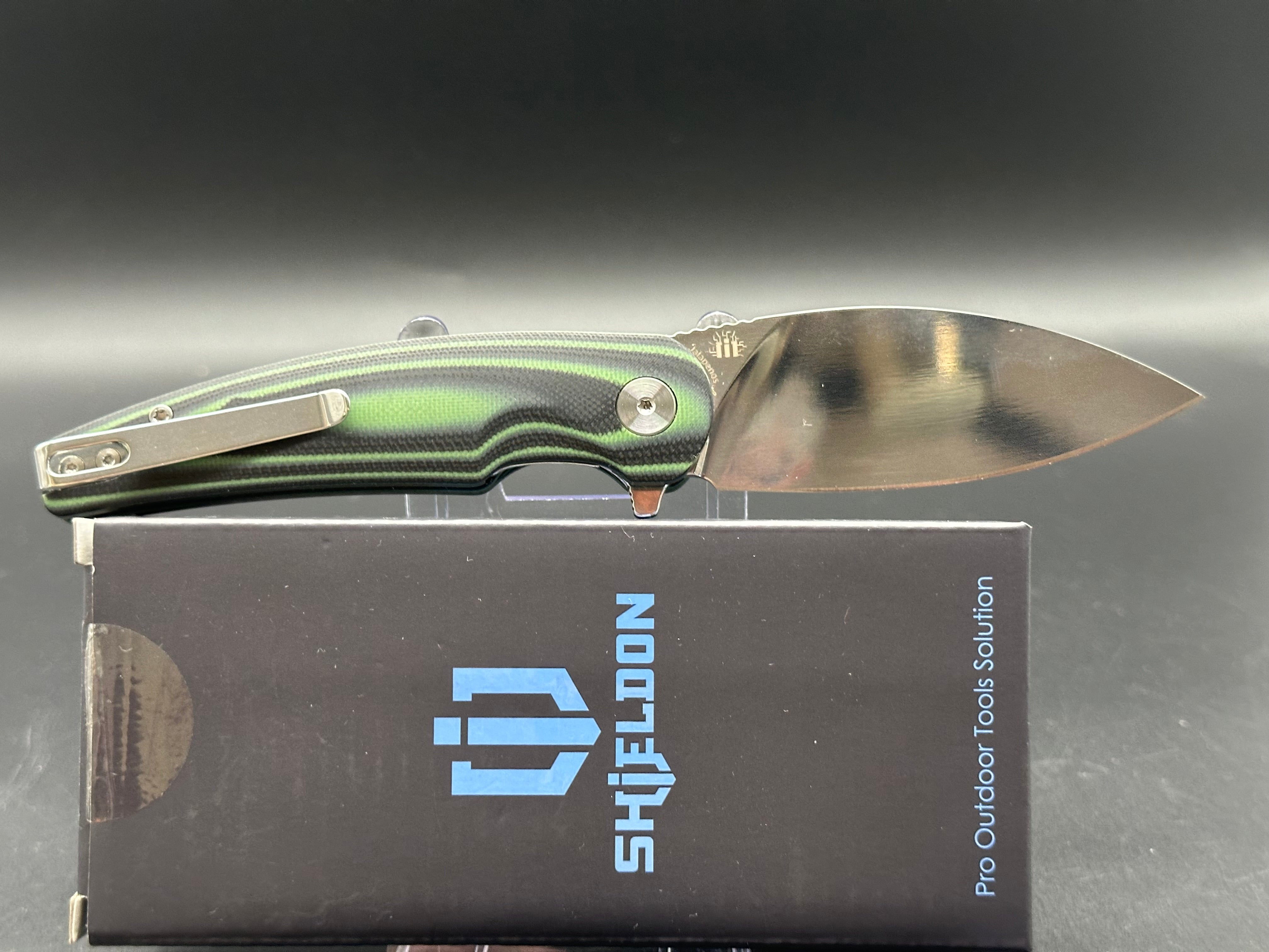 SHIELDON Folding Knife - 154CM Steel Blade, Green G10 Handle, Plain Edge, Mirror Polish Finish - Perfect for Camping, Hiking & Outdoor Adventures