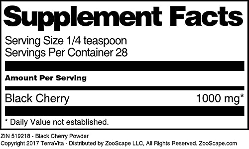 Terravita Organic Black Cherry Powder 1 oz - Antioxidant Rich Superfood for Smoothies, Baking & Wellness Drinks - ZIN: 519218