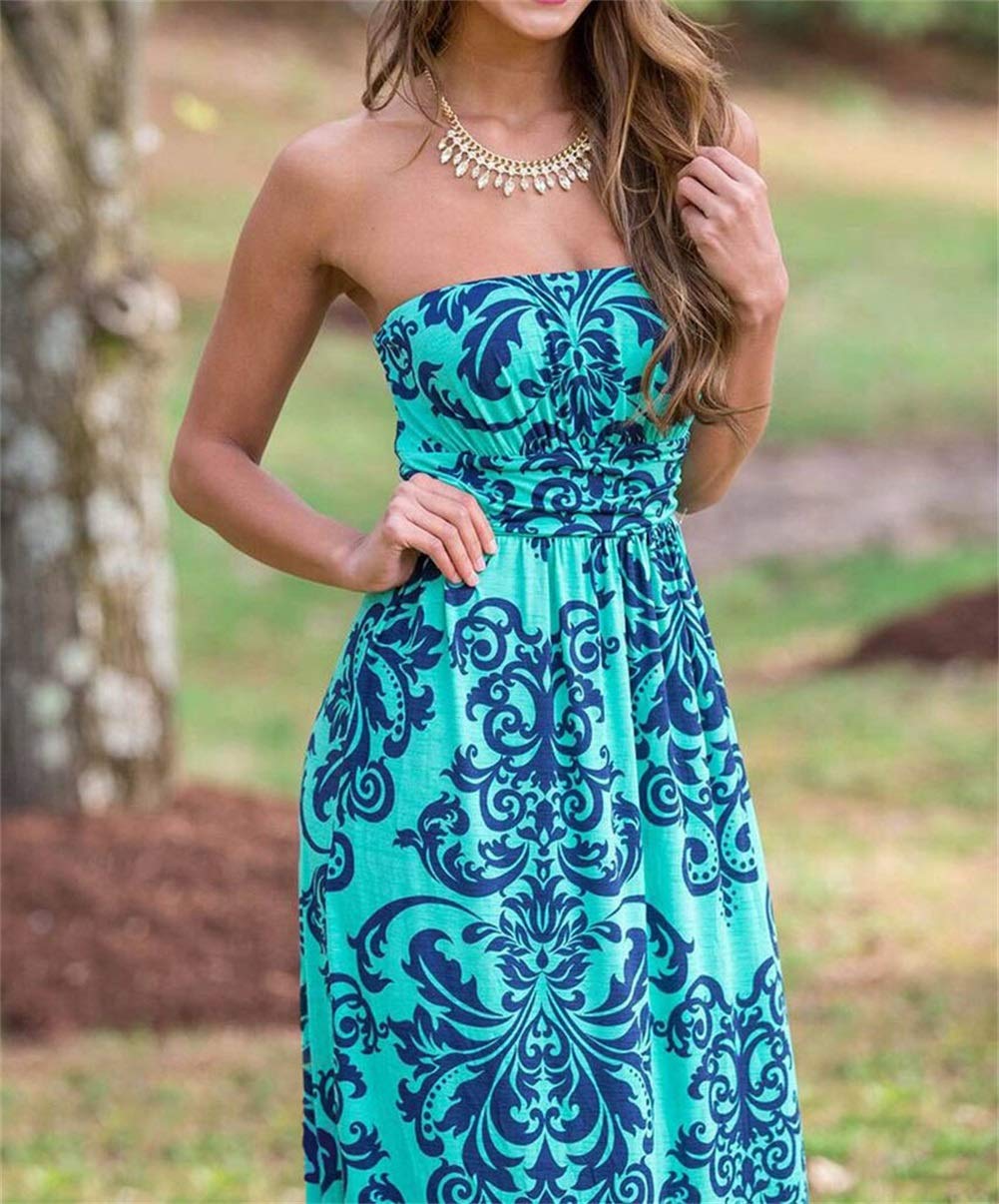PRIMODA Women's Strapless Tube Top Maxi Dress - Floral Boho Summer Beach Dress with Pockets | Perfect for Vacations, Pool Parties & Casual Outings