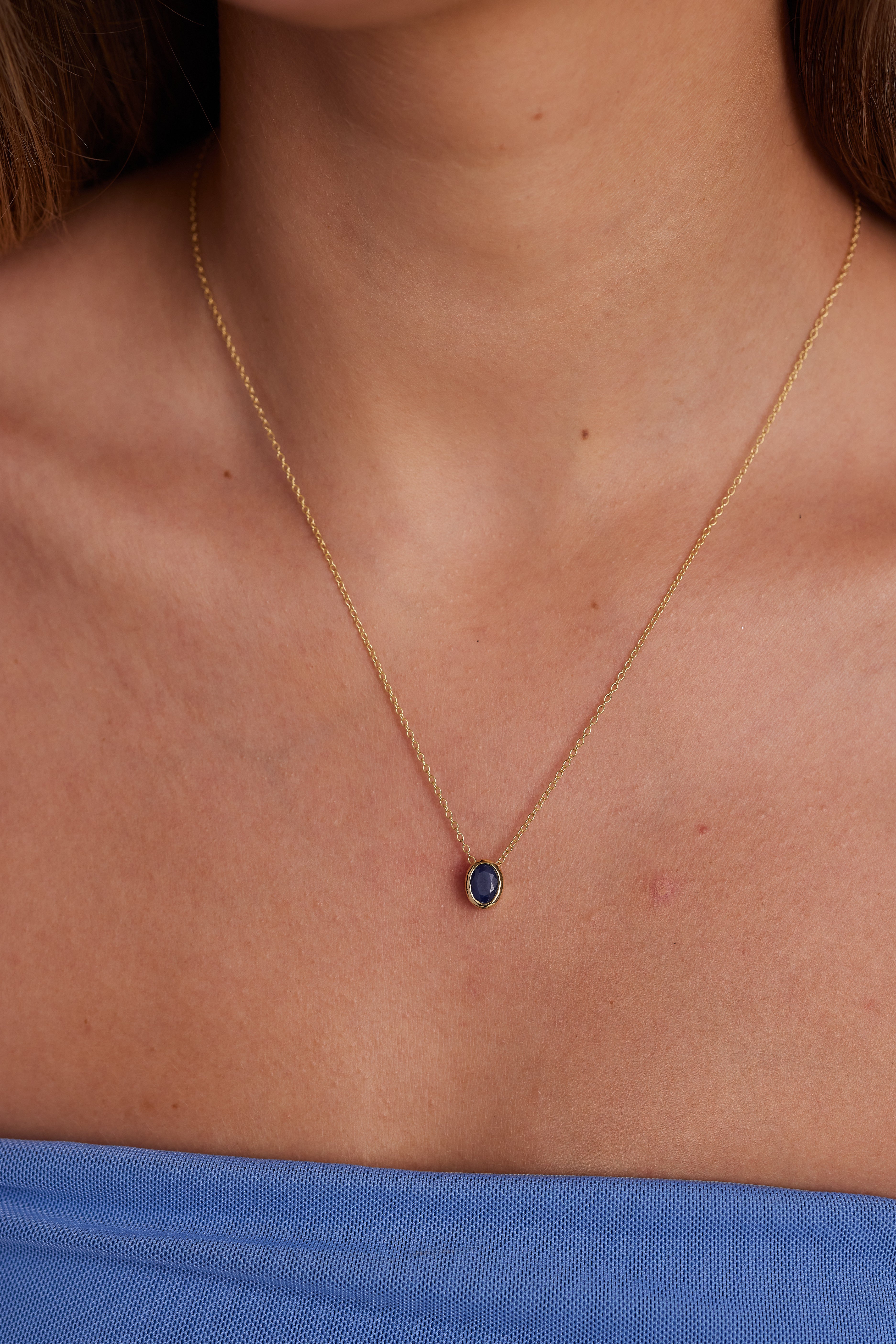 September Sapphire Gold Oval Birthstone Necklace - Elegant Jewelry Gift for Women, Birthday, Anniversary & Special Occasions