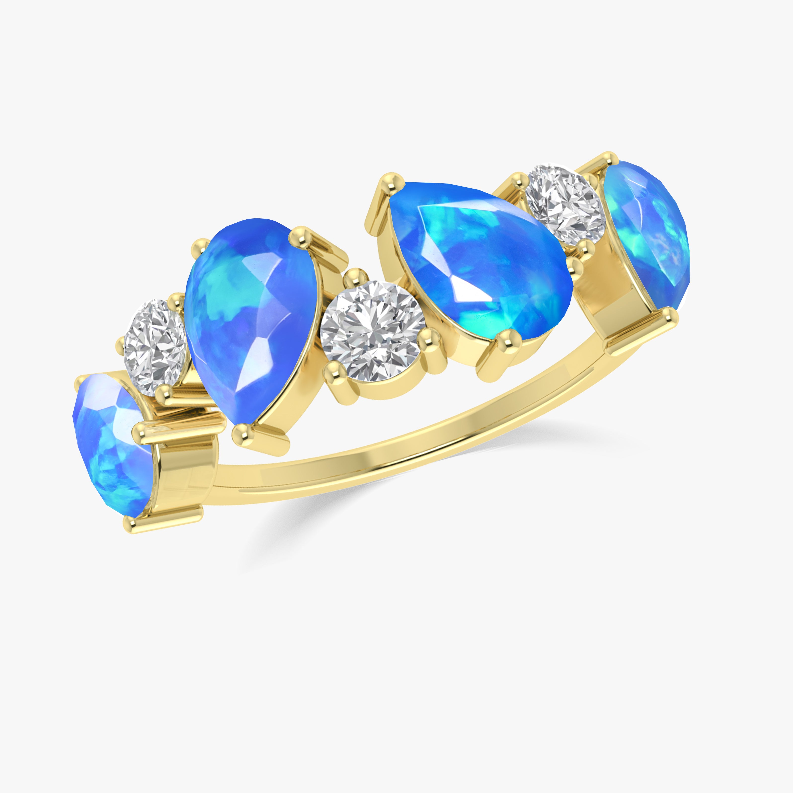 Blue Fire Opal Four Stone Ring – Elegant Handmade Jewelry for Women | Perfect for Weddings, Parties & Special Occasions