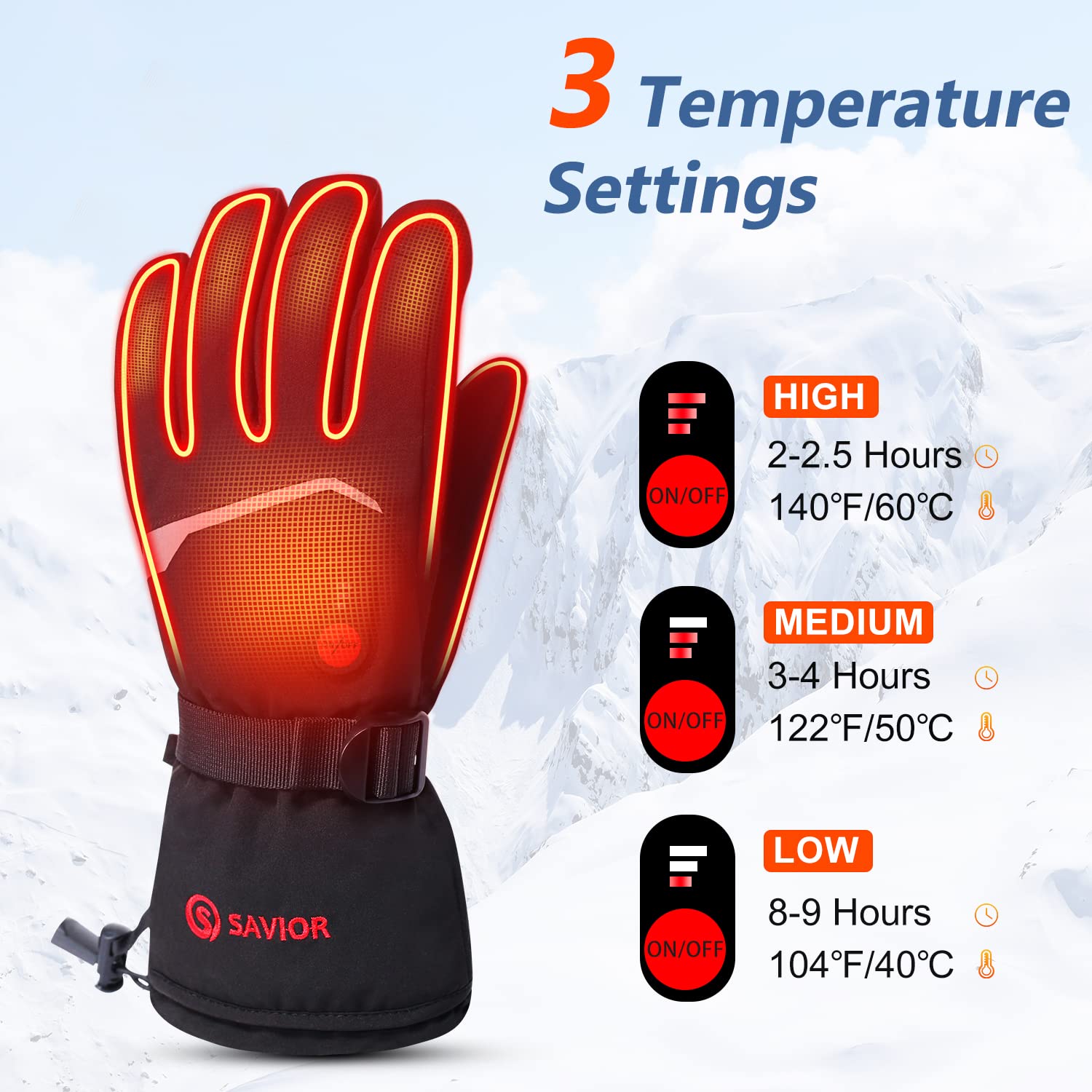 7.4V Rechargeable Heated Gloves - Electric Battery-Powered Winter Gloves for Skiing, Riding, Hiking & Motorcycling - Touchscreen Compatible Hand Warmers for Cold Weather Outdoor Activities