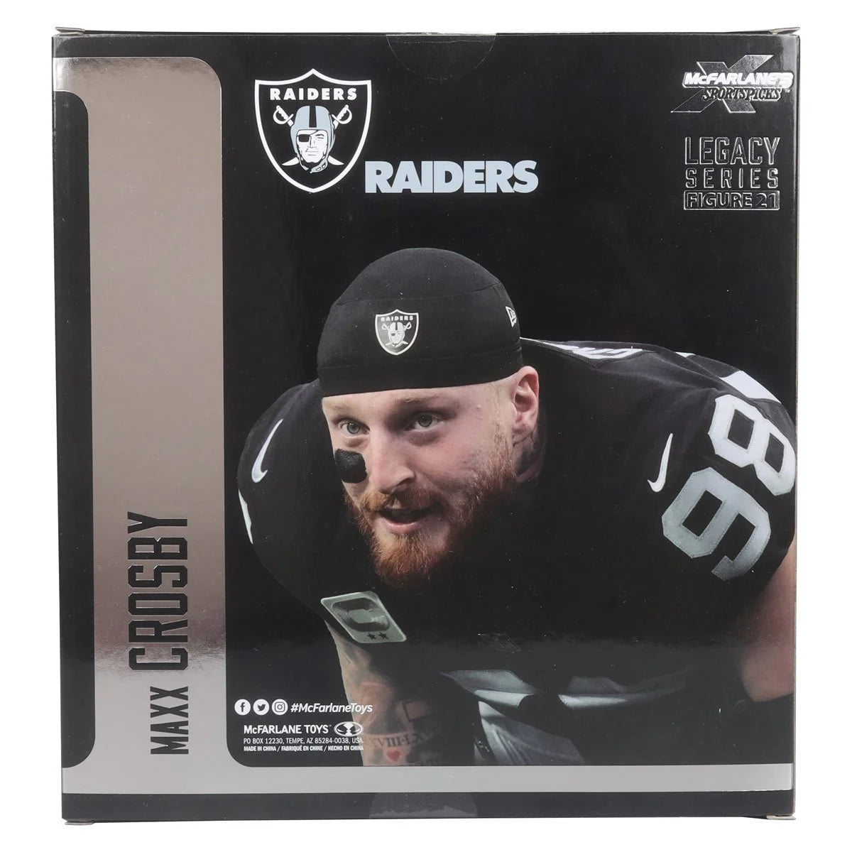 Maxx Crosby Las Vegas Raiders White Jersey NFL Platinum Chase Posed Figure 2024 - Perfect for Sports Collectors, Game Room Decor, and Raiders Fans Gifts