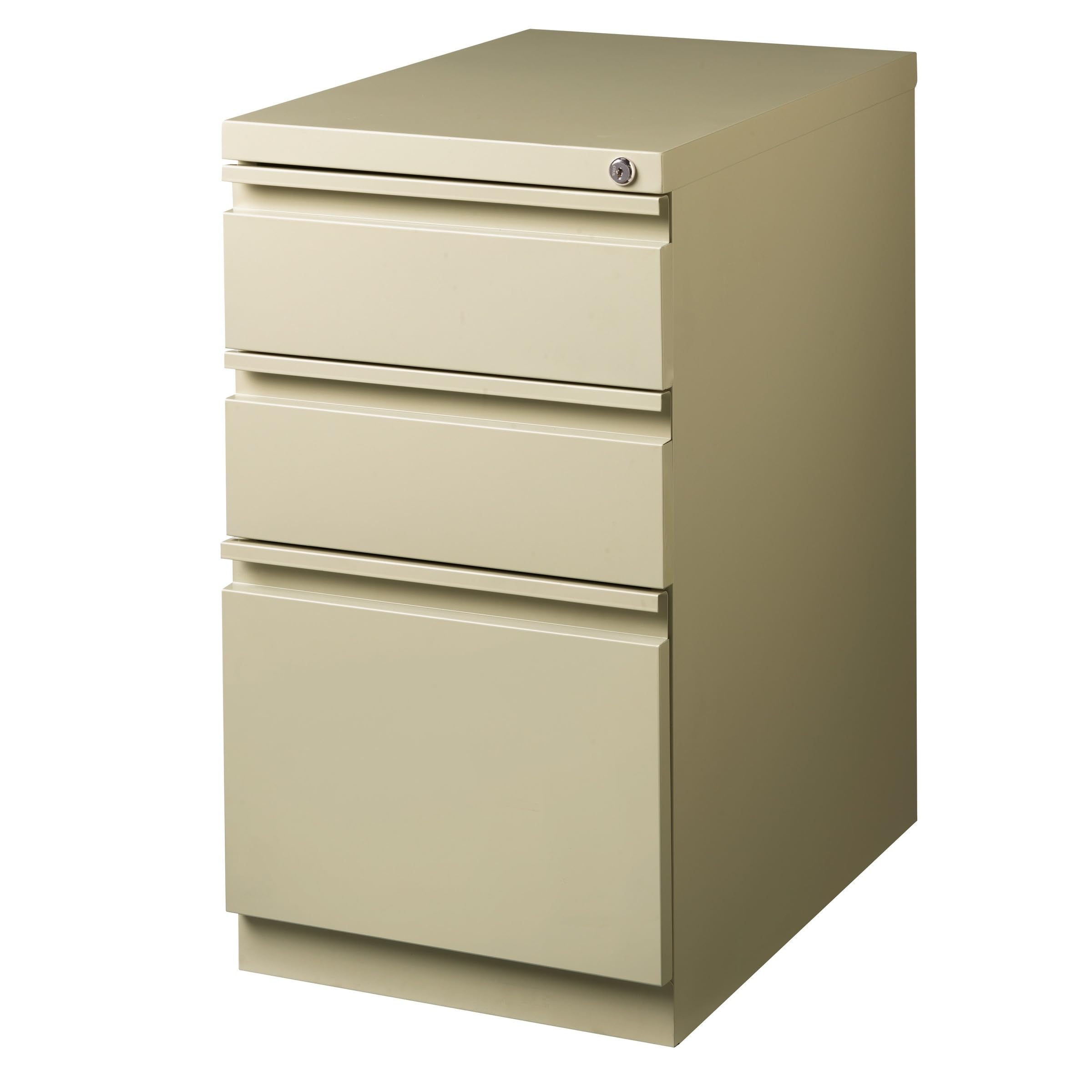 Hirsh 23-Inch Deep Mobile Pedestal with 3 Drawers - File Storage Cabinet, Full-Width Pull Handle, Beige - Perfect for Office, Home, and Workspace Organization