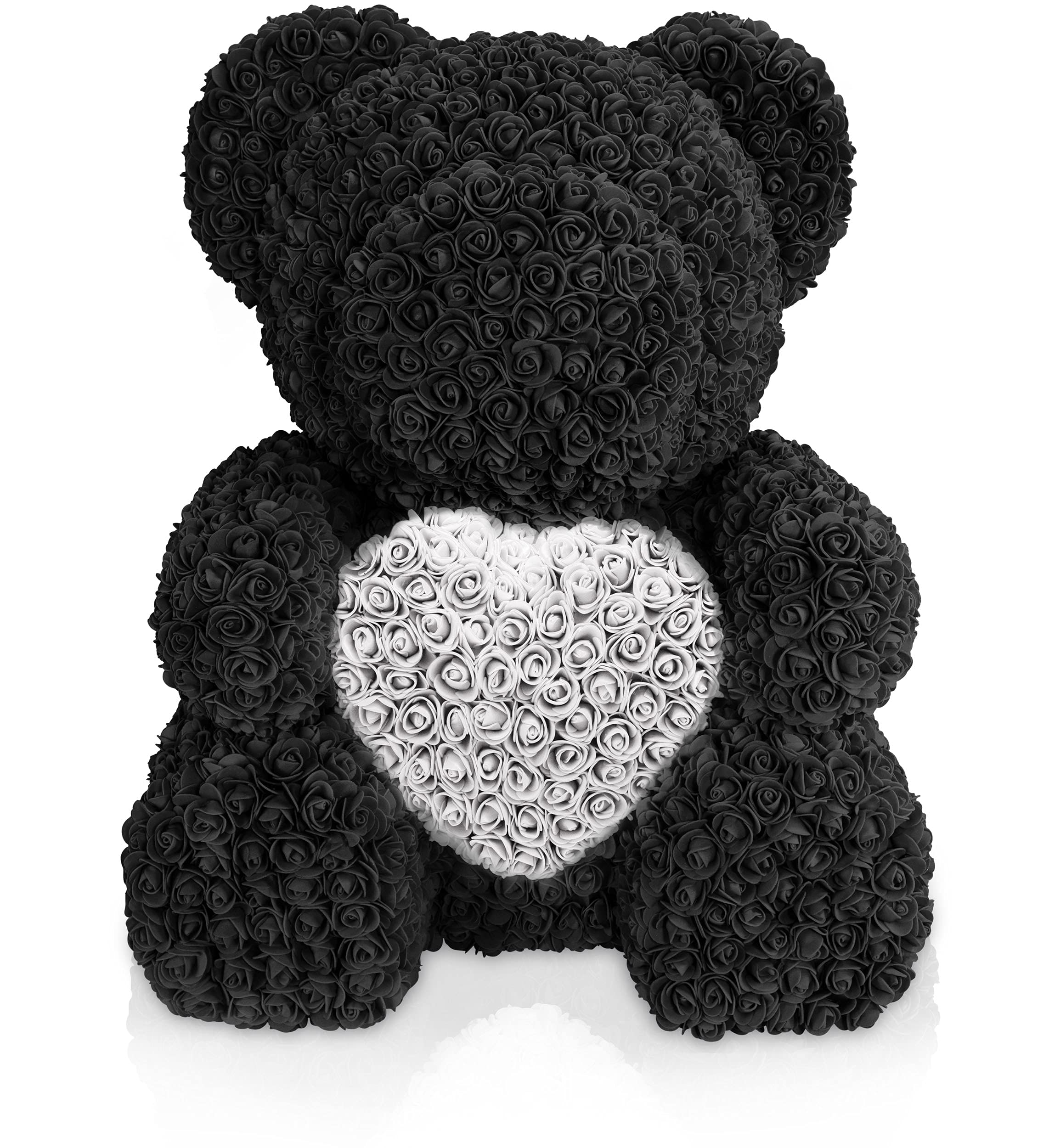 NADIR Black Rose Bear with Heart - 70cm Luxury Floral Teddy Bear in Gift Box for Valentine's Day, Mother's Day, Birthday & Anniversary - Romantic Home Decor & Special Occasion Gift